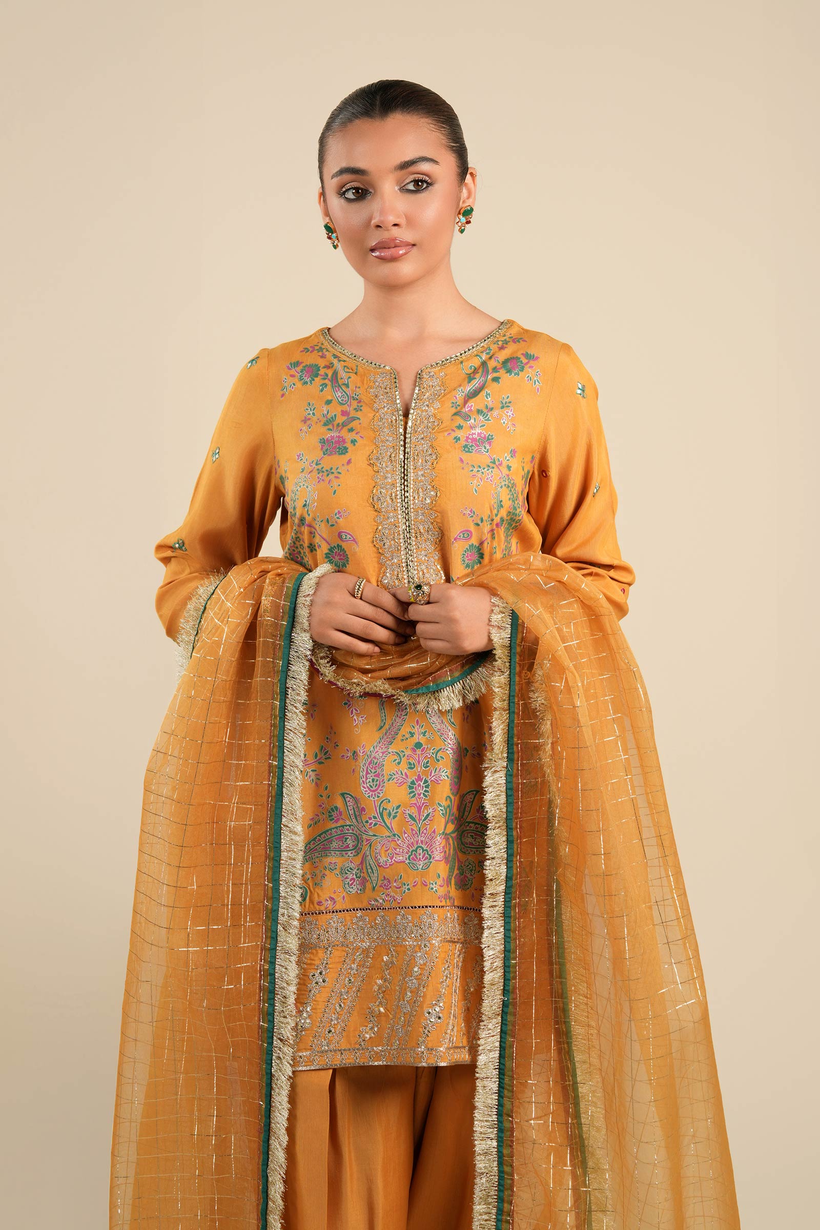 Maria B | Basics RTW | 3 Pc Embroidered Raw Silk Suit | MB-FS25-33 - House Of Hania