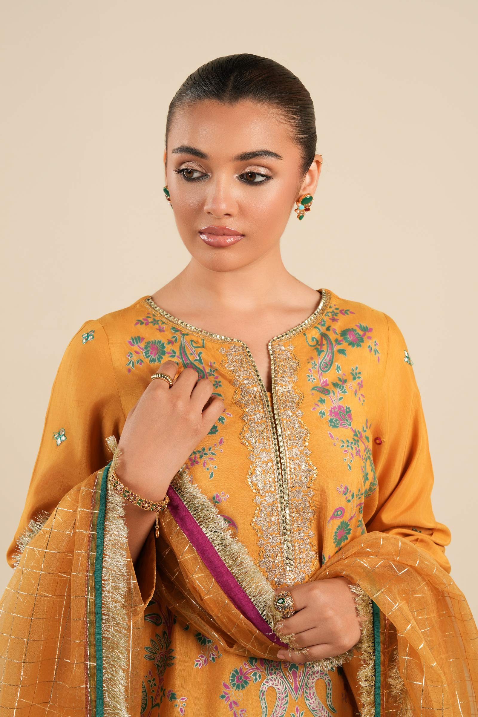 Maria B | Basics RTW | 3 Pc Embroidered Raw Silk Suit | MB-FS25-33 - House Of Hania