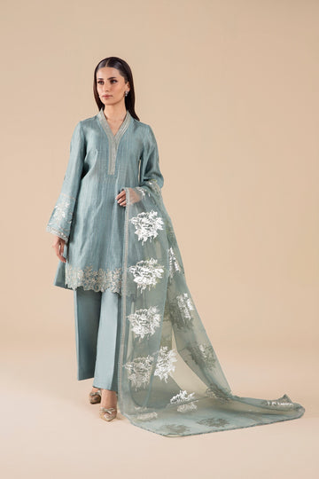 Maria B | Basics RTW | 3 Pc Embroidered Two Tone Lurex Silk Suit | MB-FS25-28 - House Of Hania