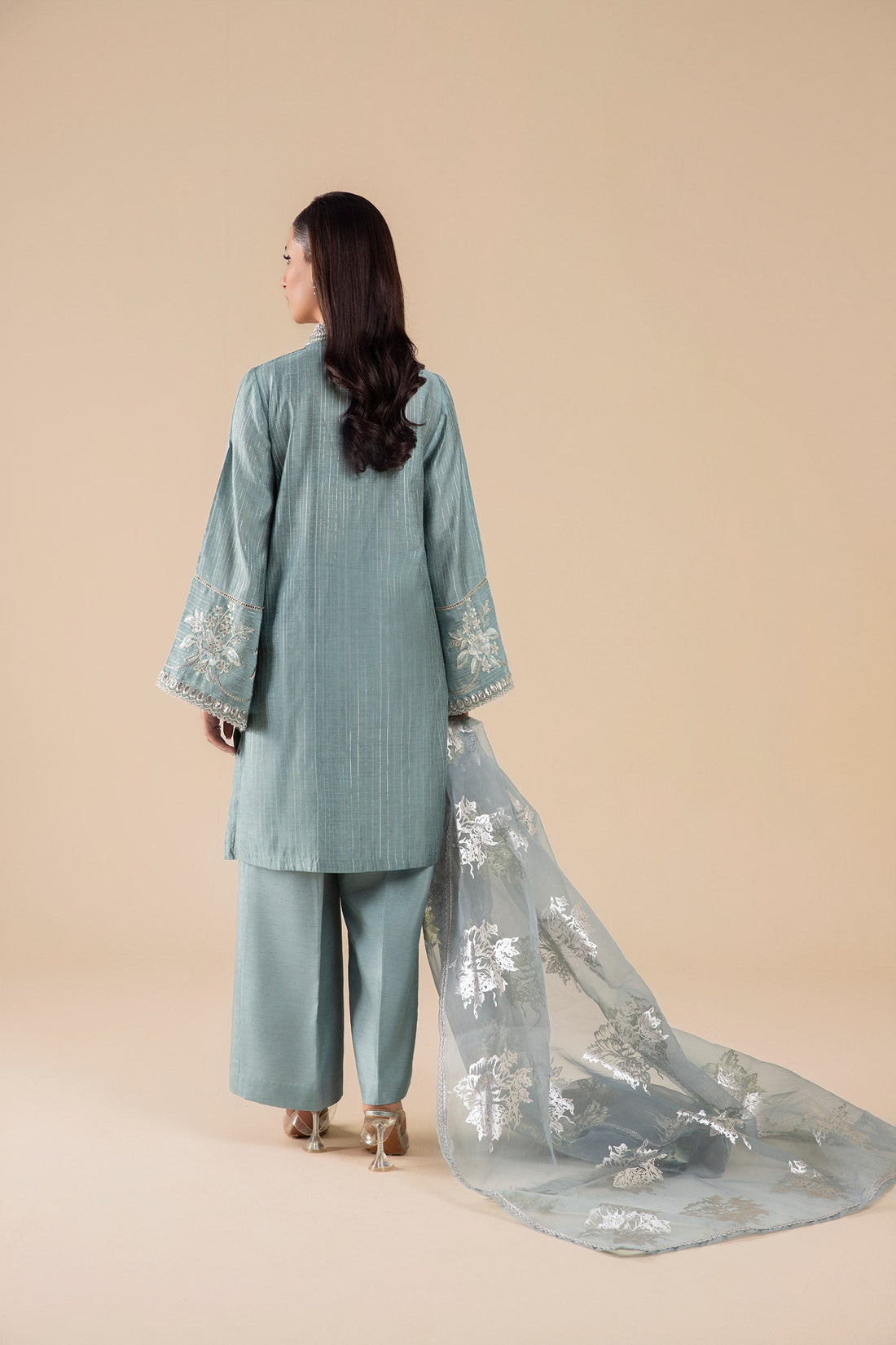 Maria B | Basics RTW | 3 Pc Embroidered Two Tone Lurex Silk Suit | MB-FS25-28 - House Of Hania