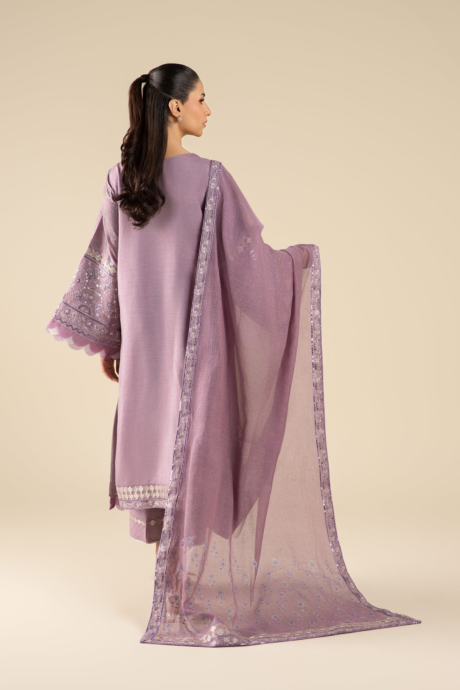 Maria B | Basics RTW | 3 Pc Embroidered Two Tone Silk Suit | MB-FS25-17 - House Of Hania