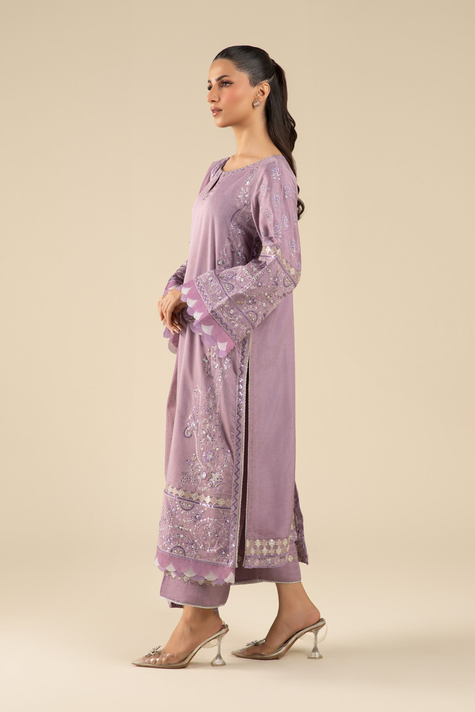 Maria B | Basics RTW | 3 Pc Embroidered Two Tone Silk Suit | MB-FS25-17 - House Of Hania