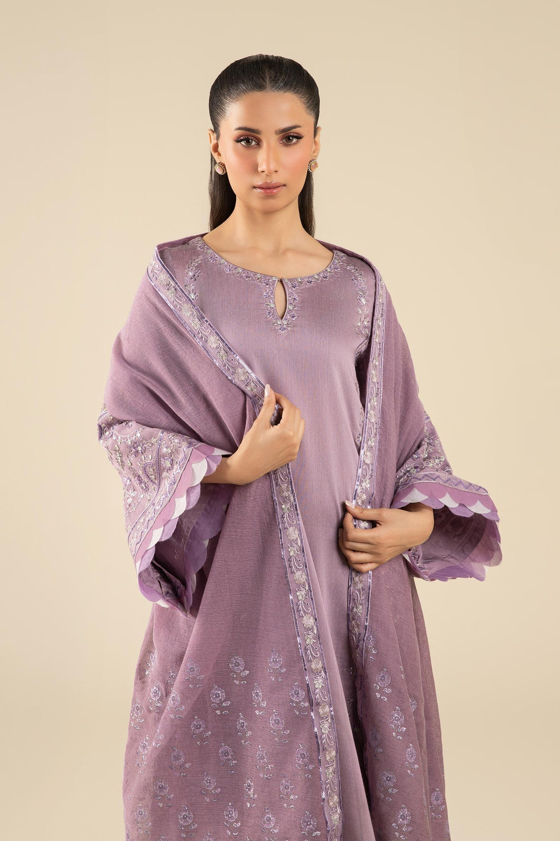 Maria B | Basics RTW | 3 Pc Embroidered Two Tone Silk Suit | MB-FS25-17 - House Of Hania