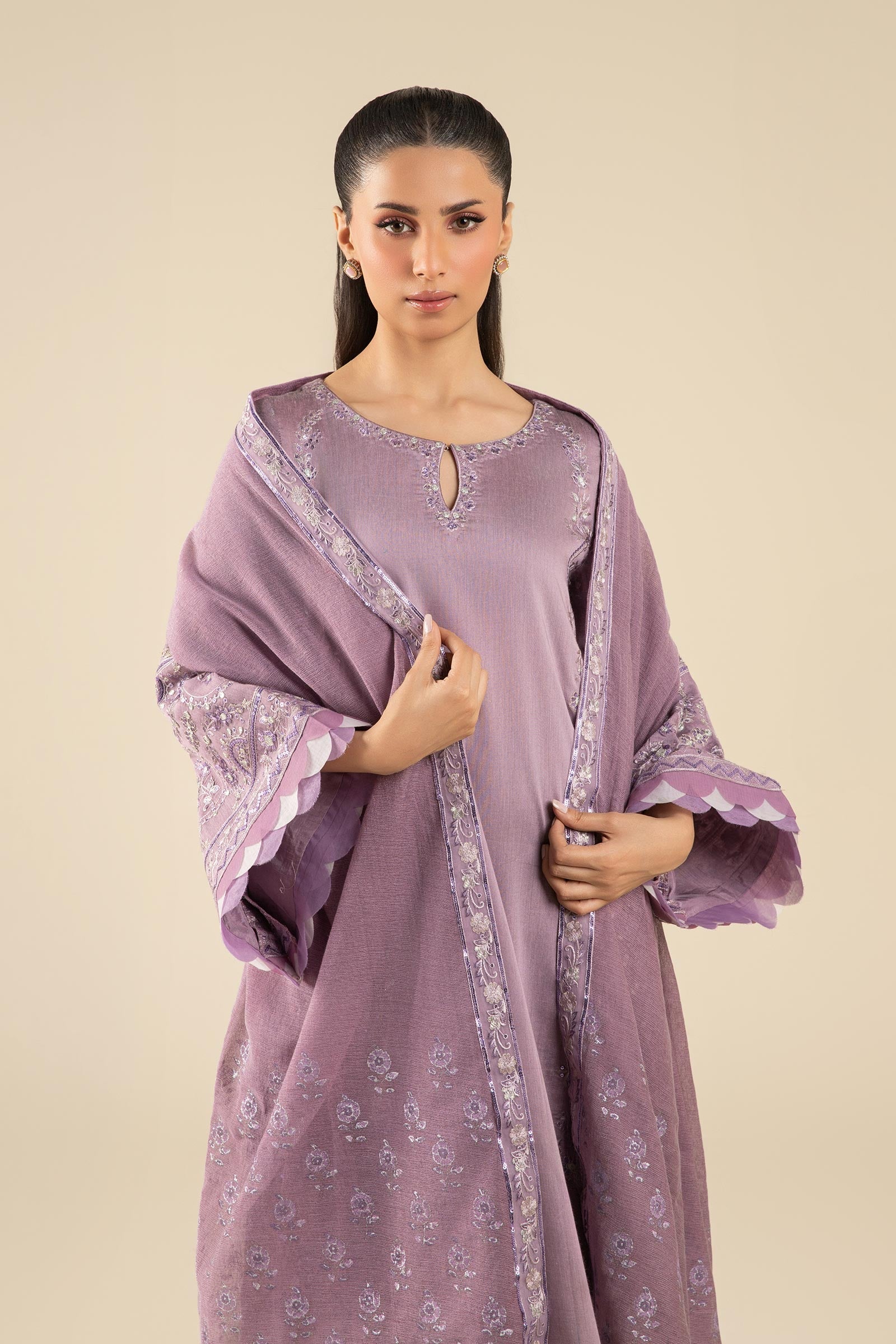 Maria B | Basics RTW | 3 Pc Embroidered Two Tone Silk Suit | MB-FS25-17 - House Of Hania