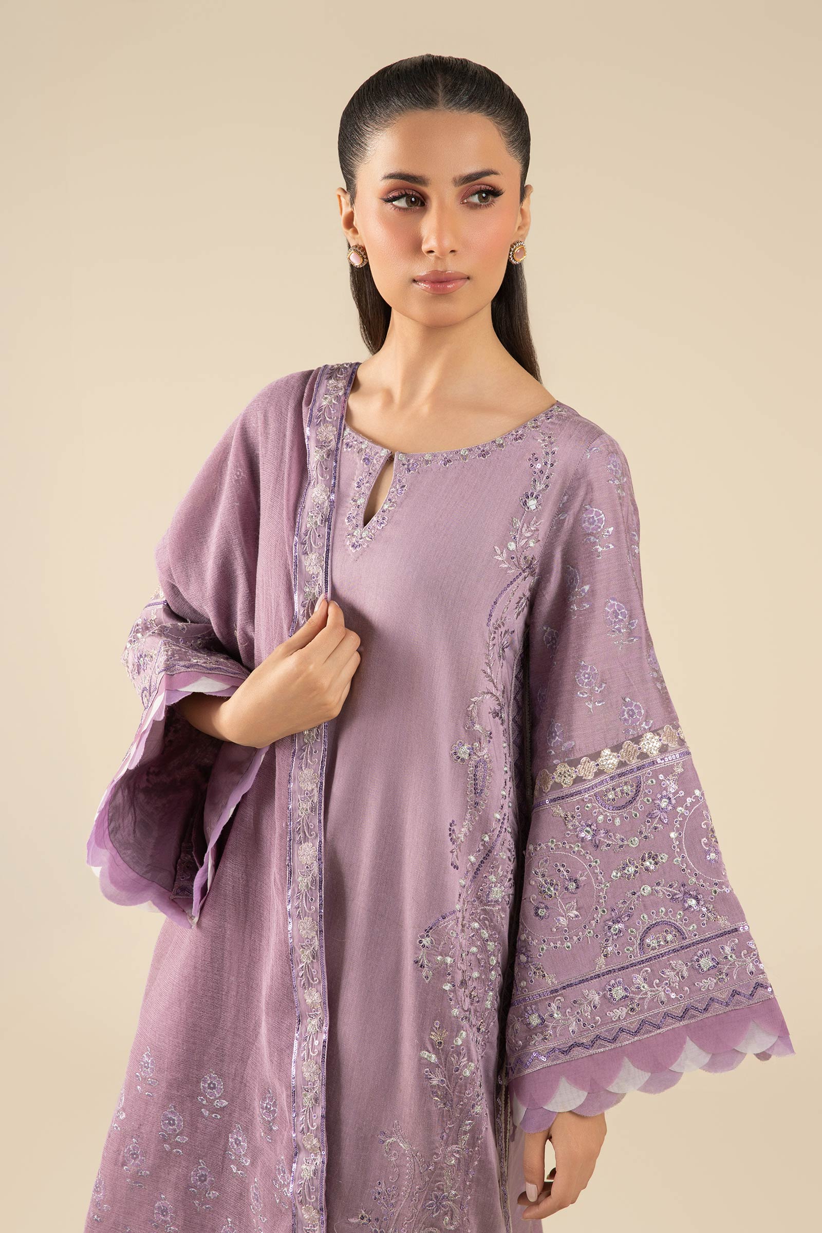 Maria B | Basics RTW | 3 Pc Embroidered Two Tone Silk Suit | MB-FS25-17 - House Of Hania