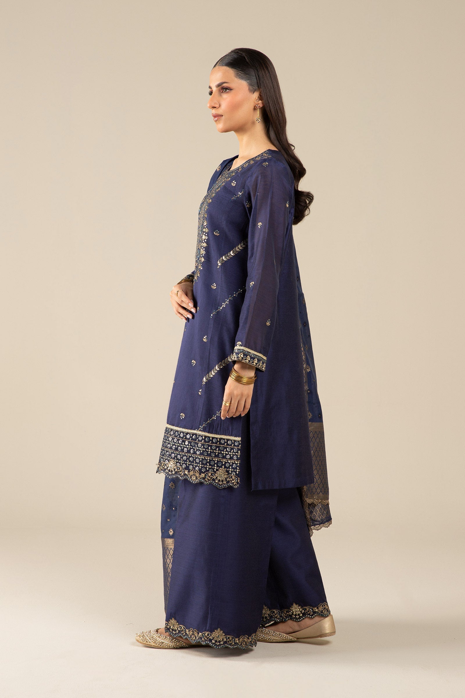 Maria B | Basics RTW | 3 Pc Embroidered Two Tone Silk Suit | MB-FS25-30 - House Of Hania