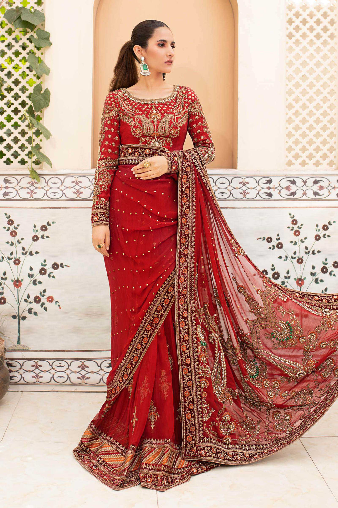 Maria B | Bridal Couture | Deep Red MC-910 - House Of Hania