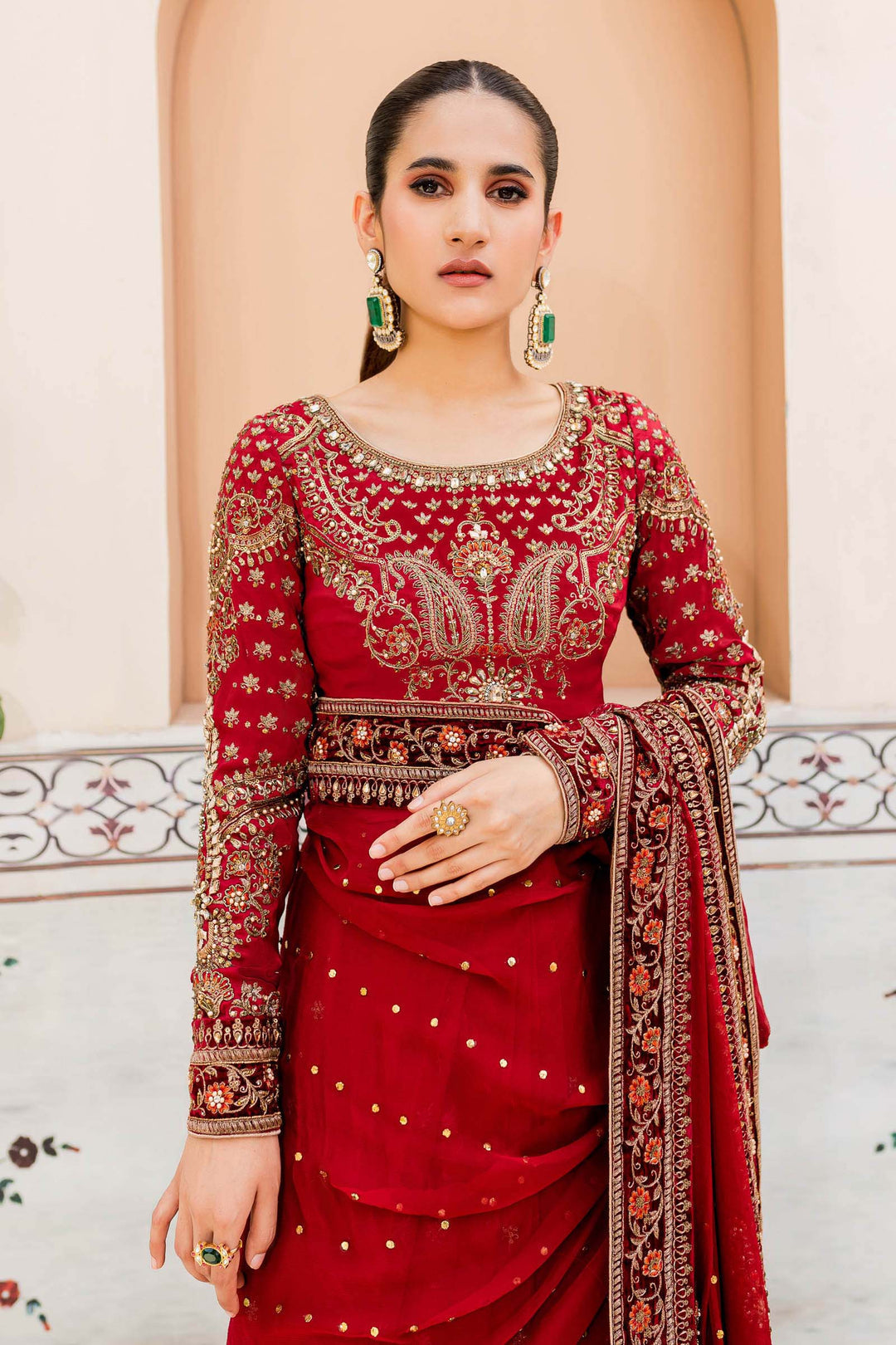 Maria B | Bridal Couture | Deep Red MC-910 - House Of Hania