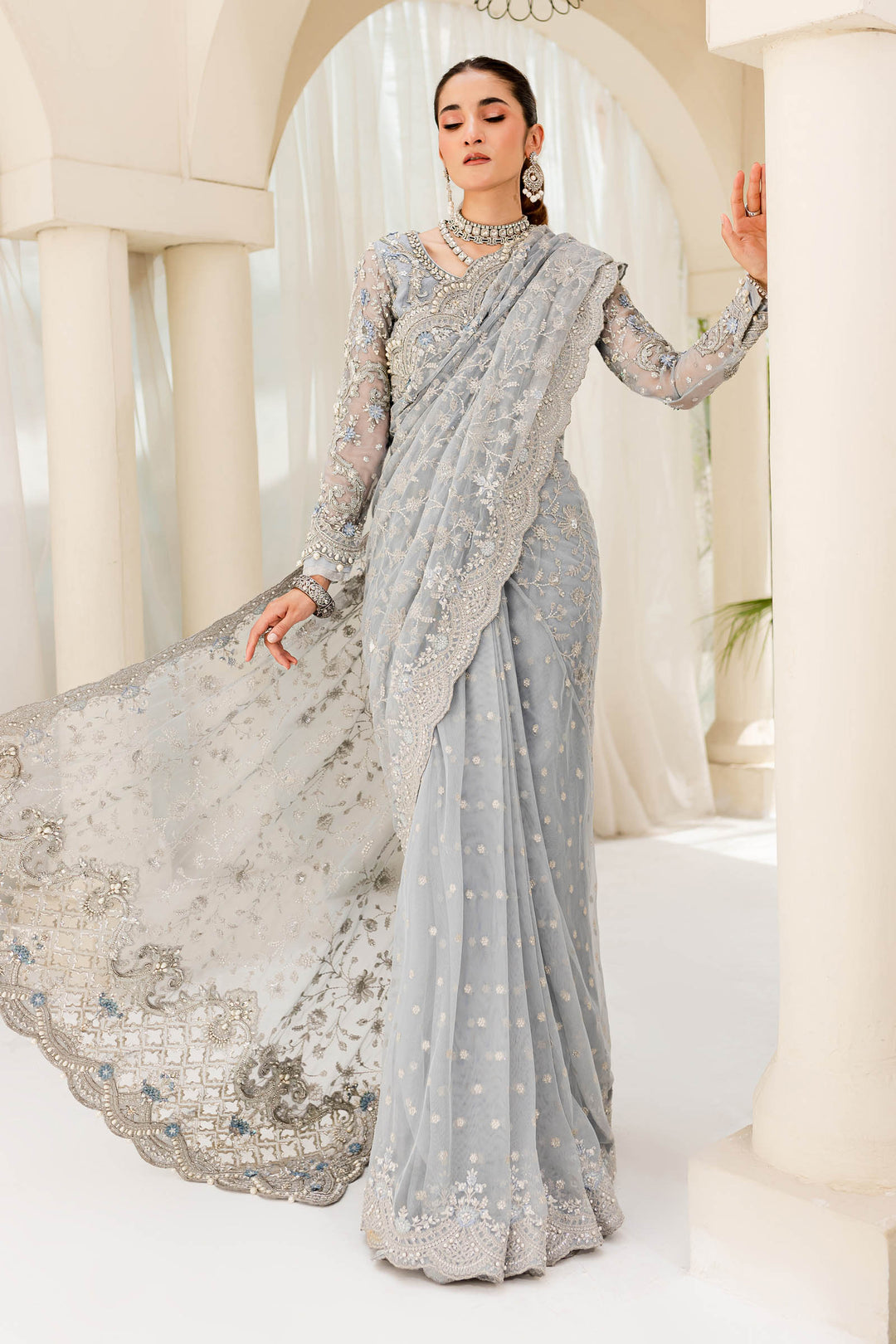 Maria B | Bridal Couture | Ice Blue MC-908 - House Of Hania