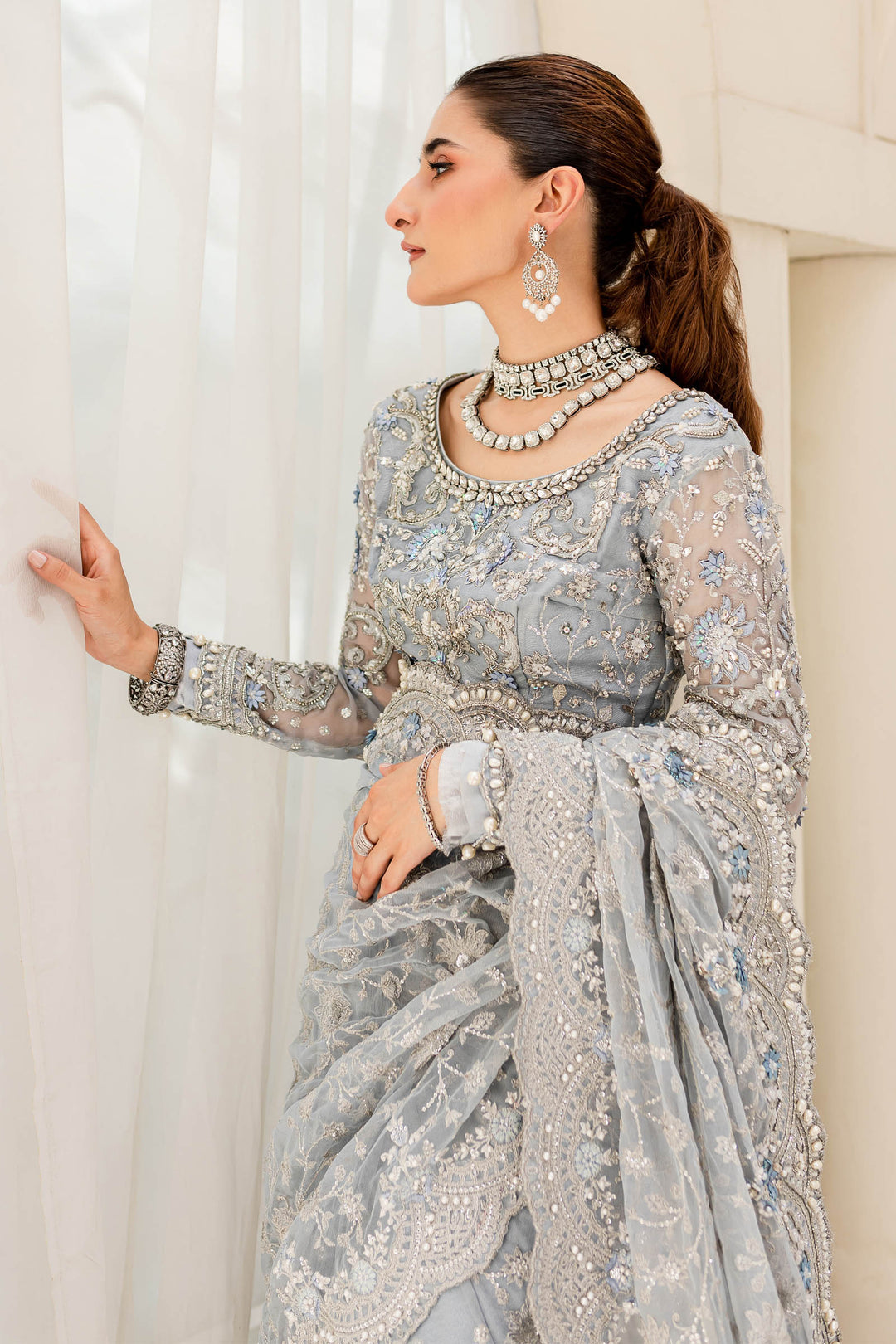 Maria B | Bridal Couture | Ice Blue MC-908 - House Of Hania
