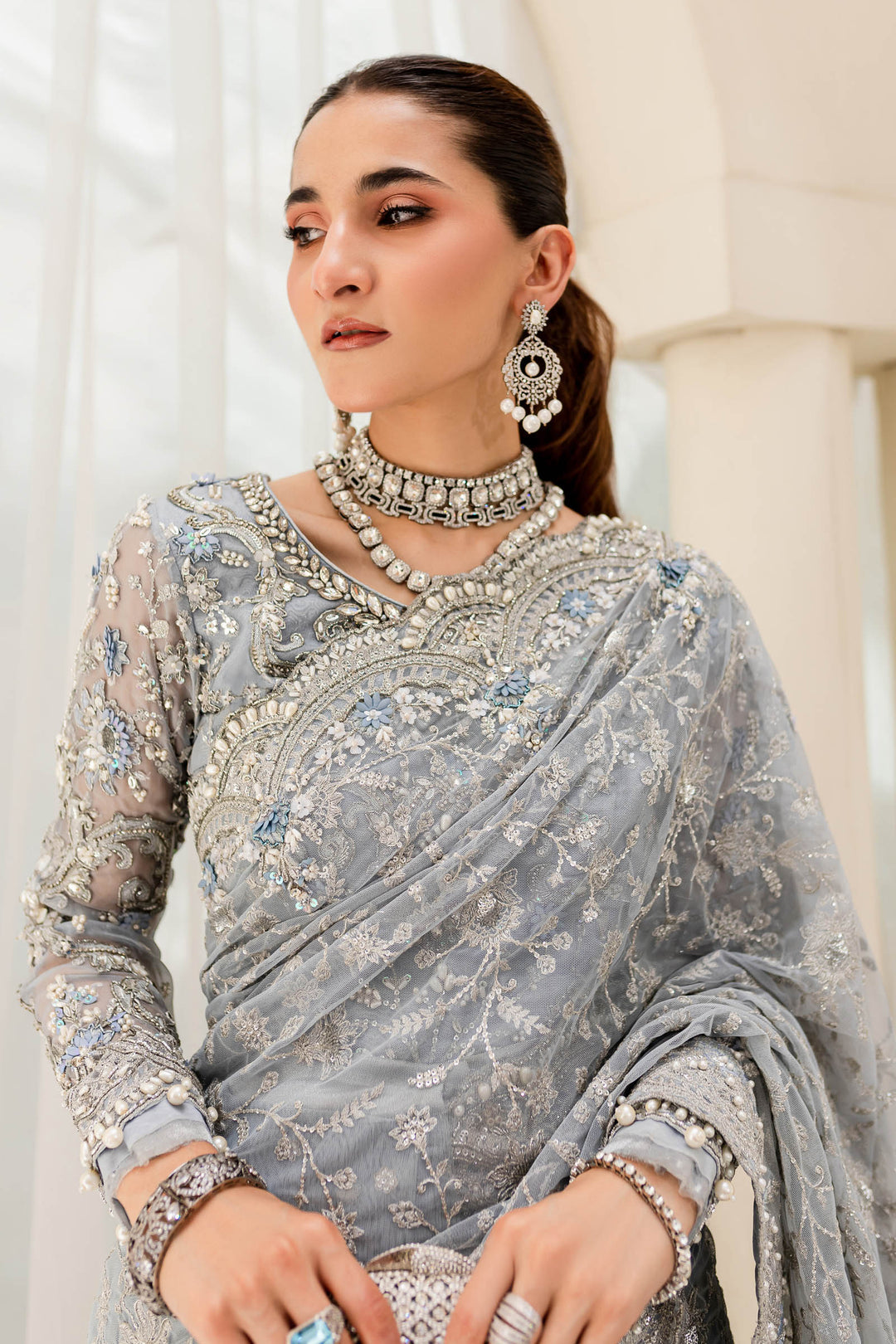 Maria B | Bridal Couture | Ice Blue MC-908 - House Of Hania
