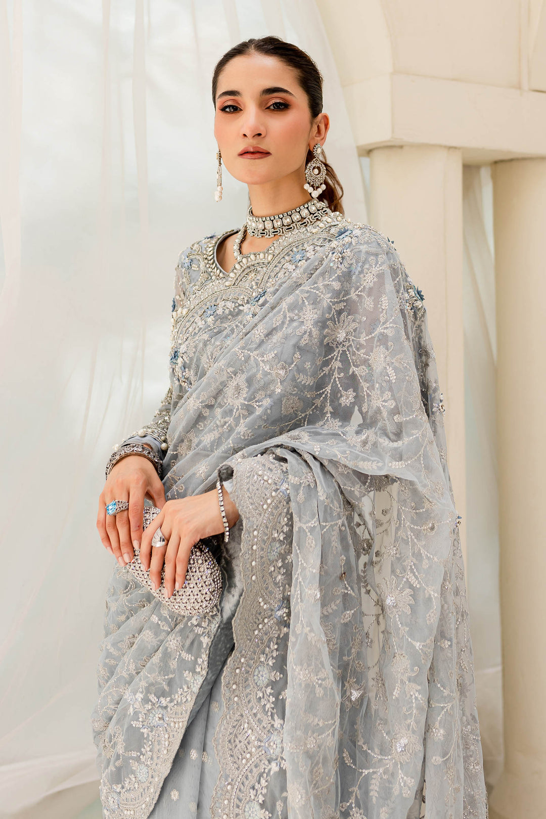 Maria B | Bridal Couture | Ice Blue MC-908 - House Of Hania