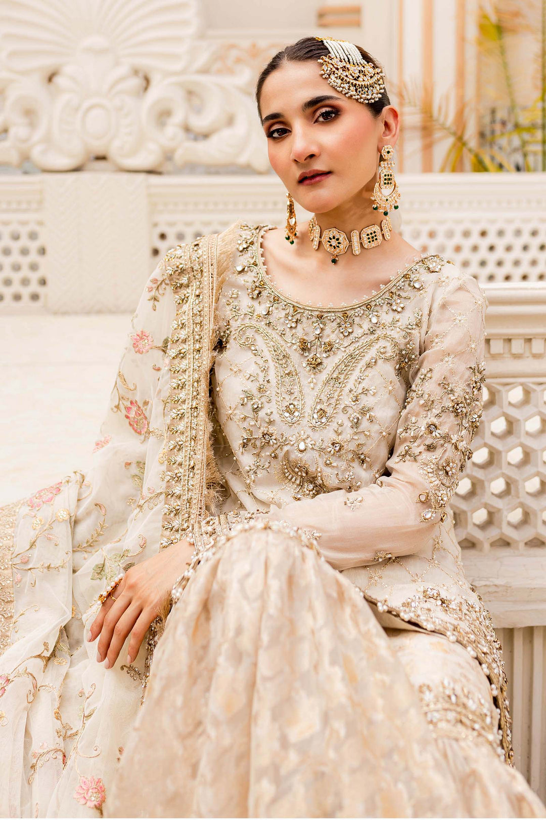 Maria B | Bridal Couture | Ivory Gold MC-906 - House Of Hania