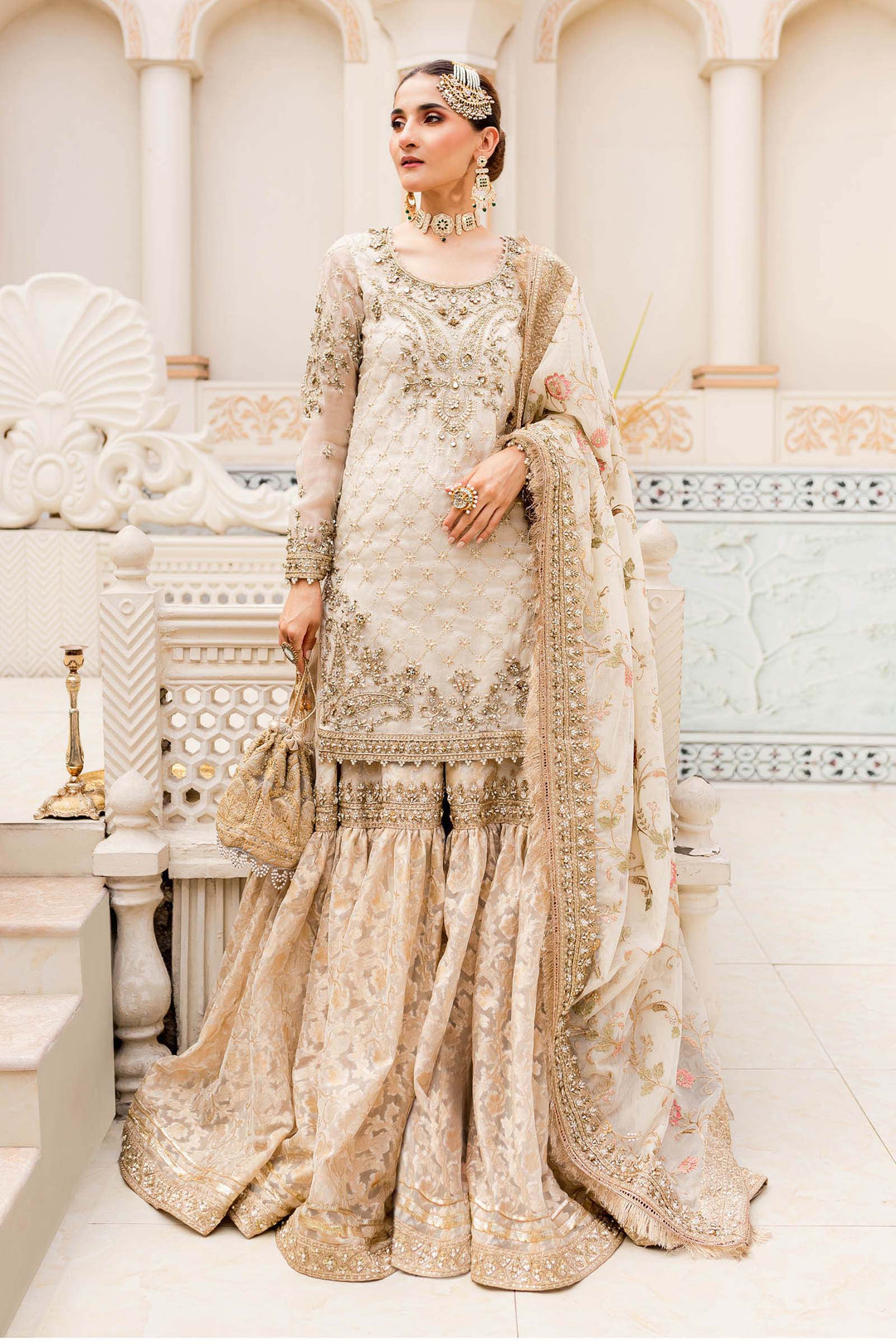 Maria B | Bridal Couture | Ivory Gold MC-906 - House Of Hania