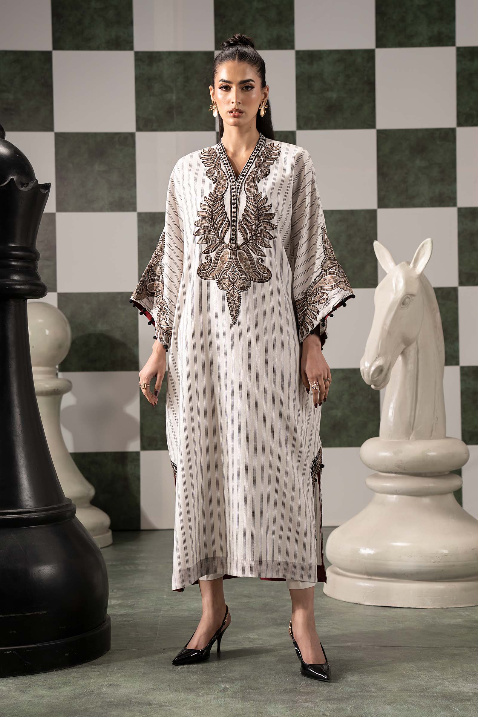 Maria B | Eid Collection 26 | 2 Piece Embroidered Striped Cotton Suit - House Of Hania