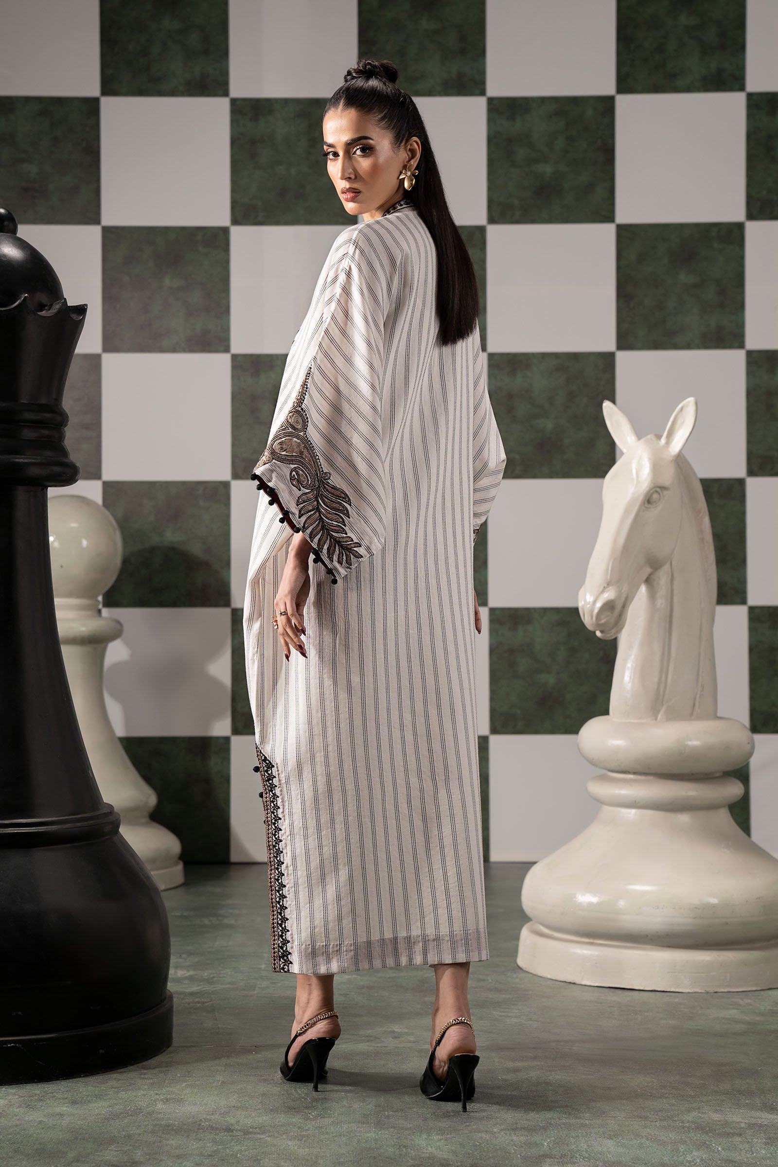 Maria B | Eid Collection 26 | 2 Piece Embroidered Striped Cotton Suit - House Of Hania