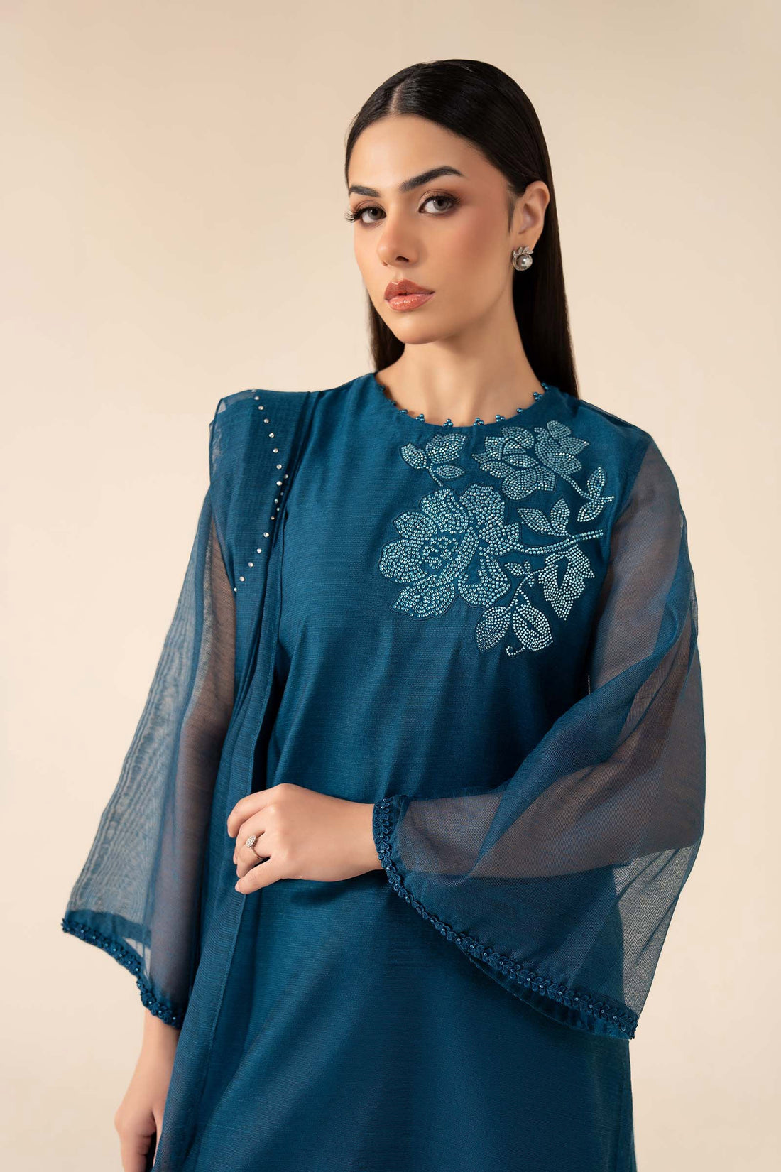 Maria B | Eid Collection 26 | 3 Piece Embellished Cotton Net Suit - House Of Hania