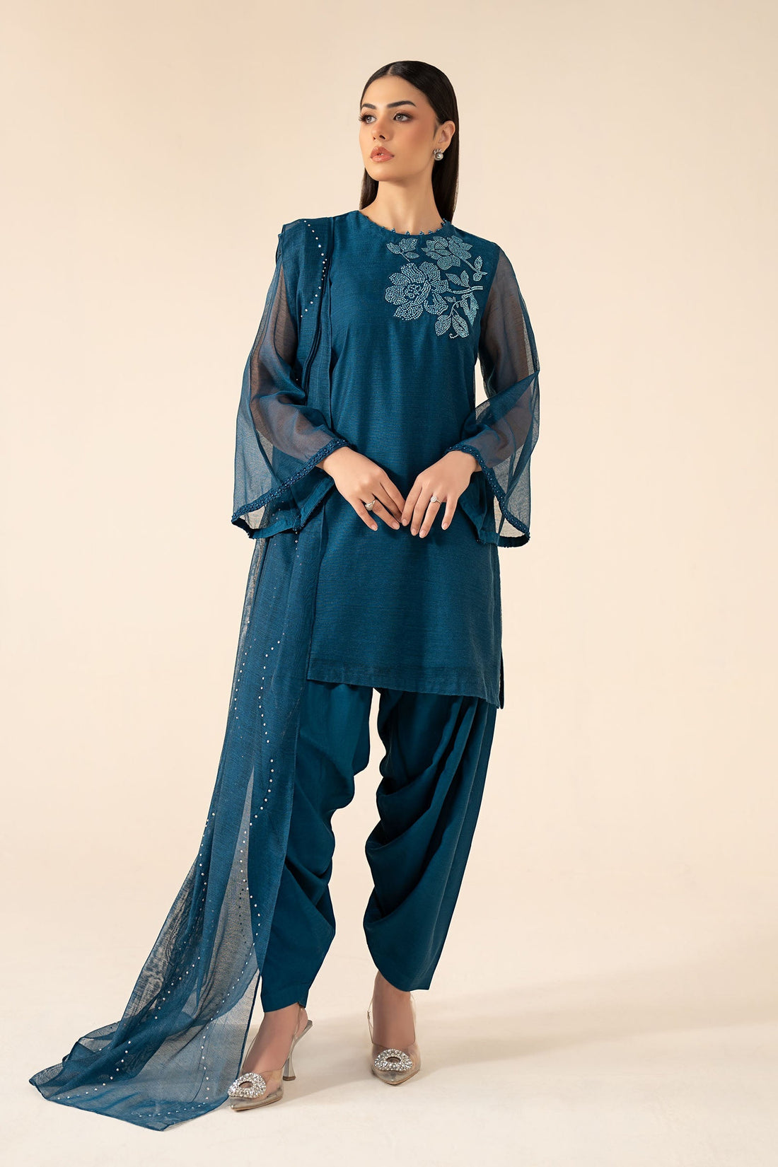Maria B | Eid Collection 26 | 3 Piece Embellished Cotton Net Suit - House Of Hania