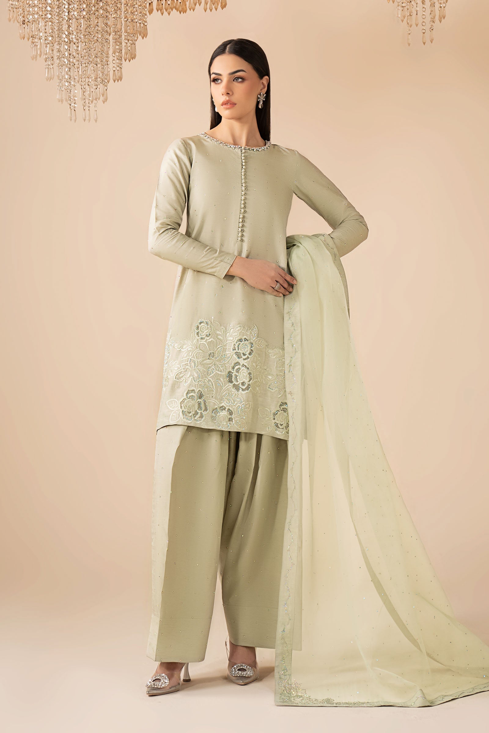 Maria B | Eid Collection 26 | 3 Piece Embellished Raw Silk Suit - House Of Hania