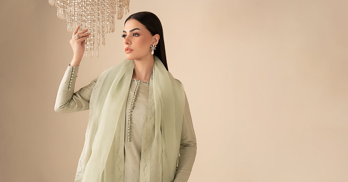 Maria B | Eid Collection 26 | 3 Piece Embellished Raw Silk Suit - House Of Hania