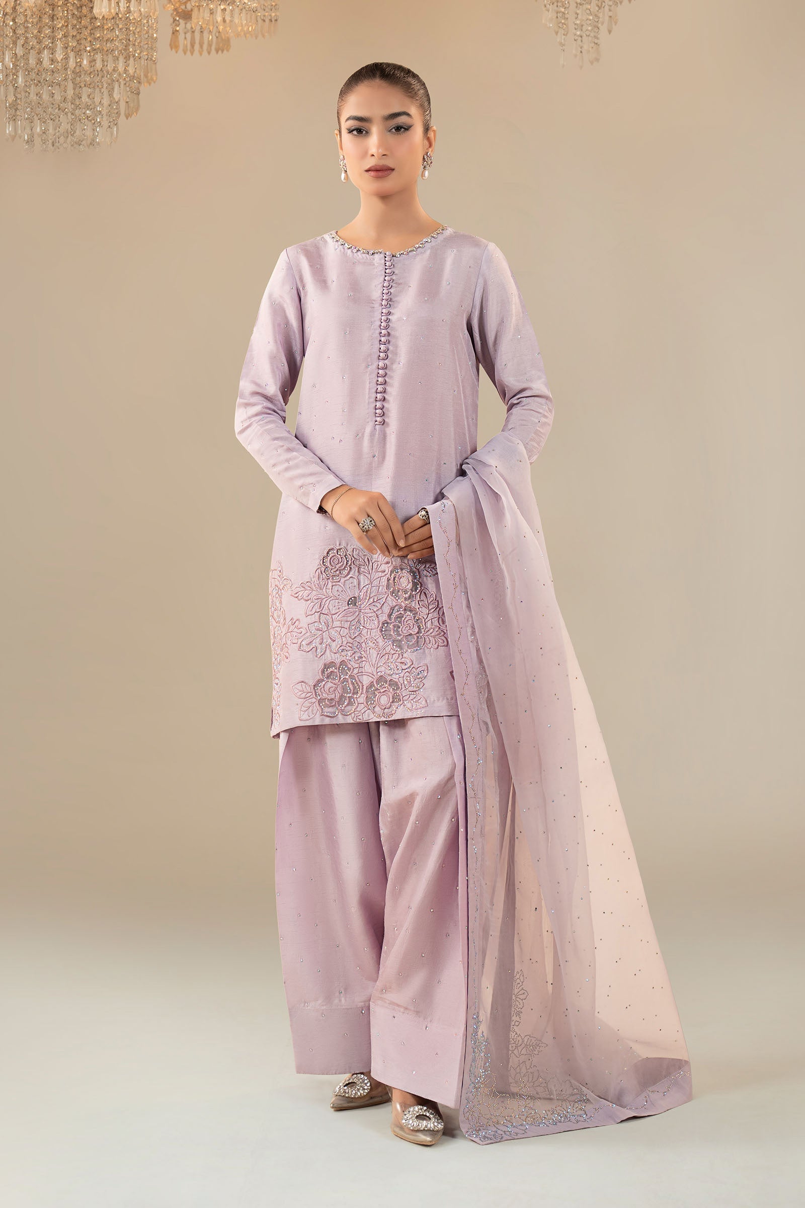 Maria B | Eid Collection 26 | 3 Piece Embellished Raw Silk Suit - House Of Hania