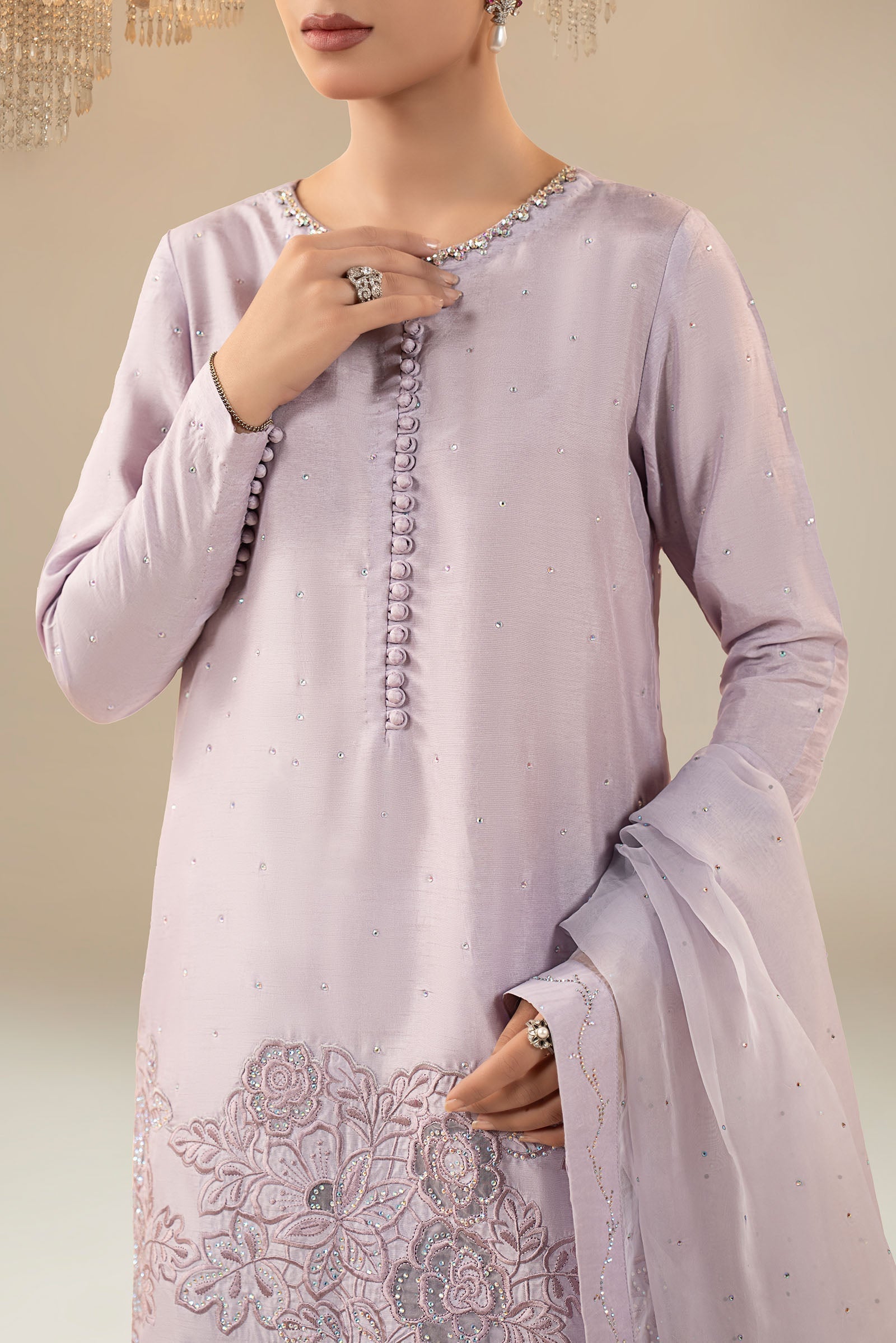 Maria B | Eid Collection 26 | 3 Piece Embellished Raw Silk Suit - House Of Hania