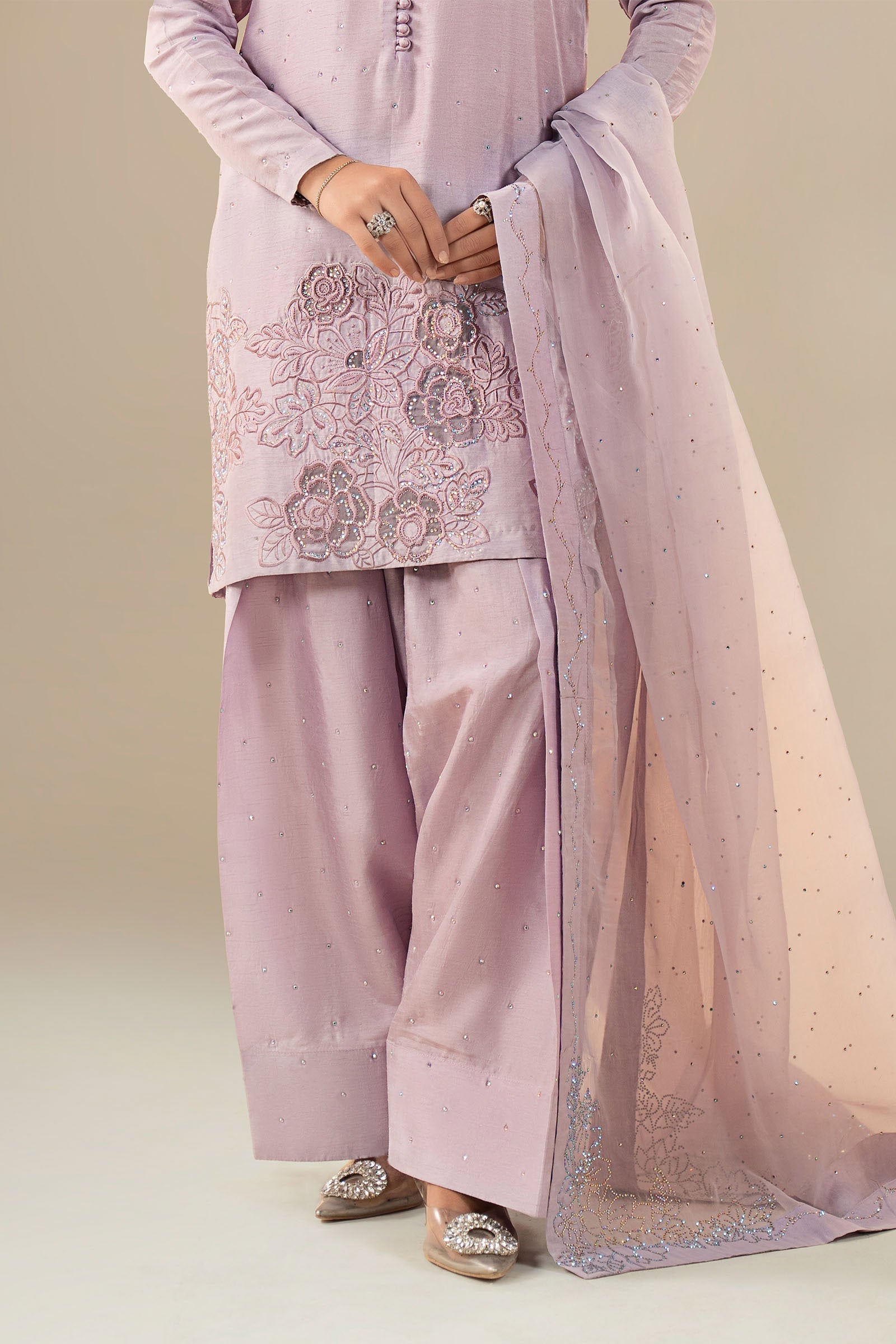 Maria B | Eid Collection 26 | 3 Piece Embellished Raw Silk Suit - House Of Hania