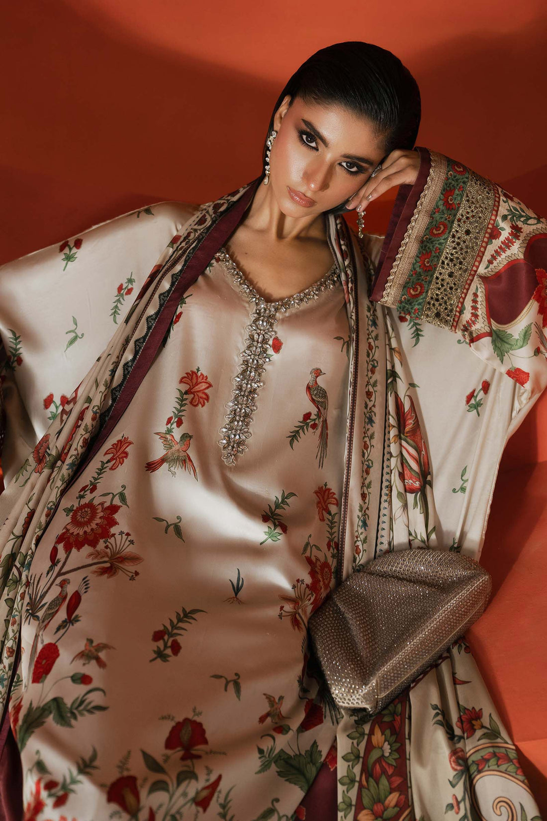 Maria B | Eid Collection 26 | 3 Piece Embellished Satin Silk Suit - House Of Hania