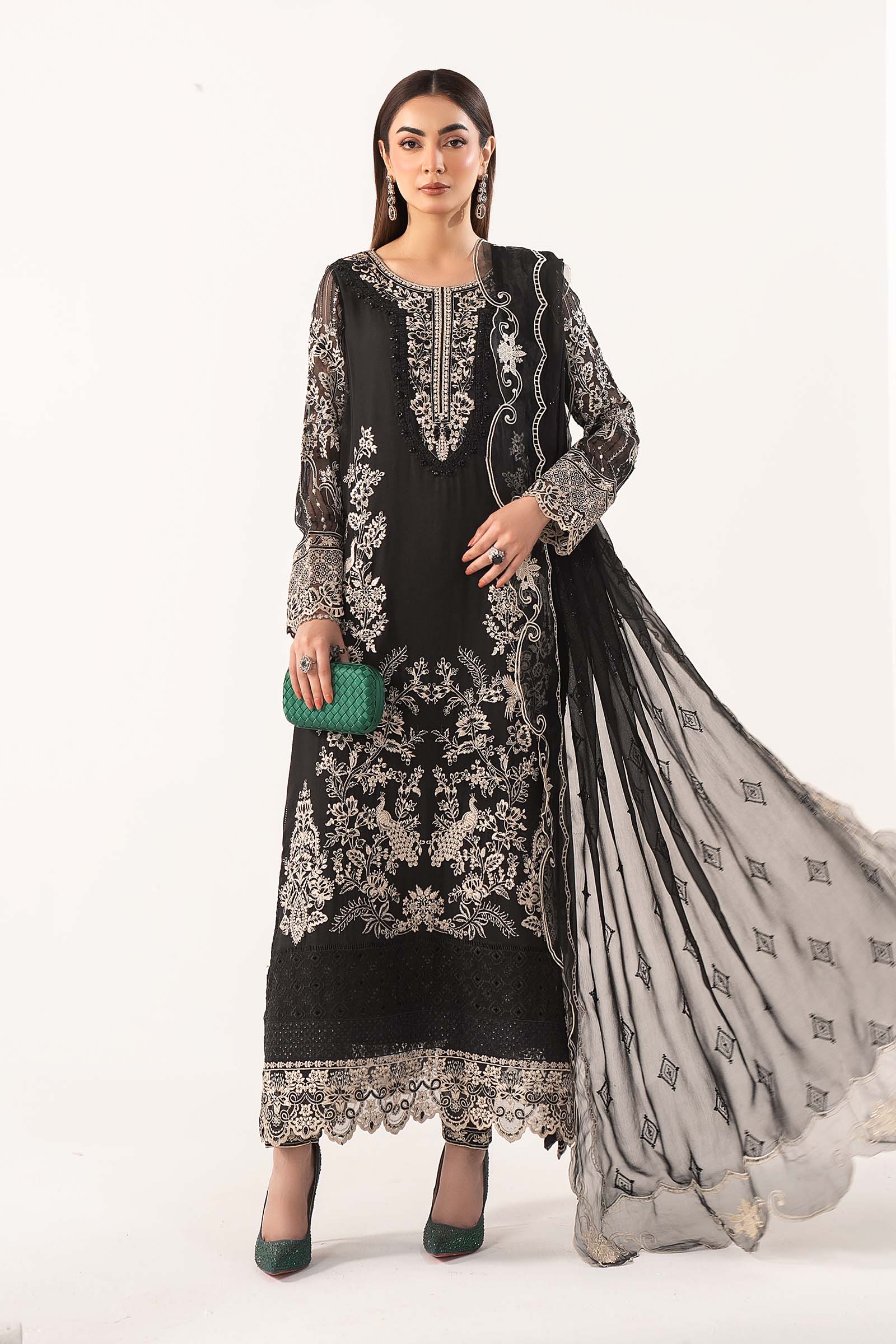 Maria B | Eid Collection 26 | 3 Piece Embroidered Chiffon Suit - House Of Hania