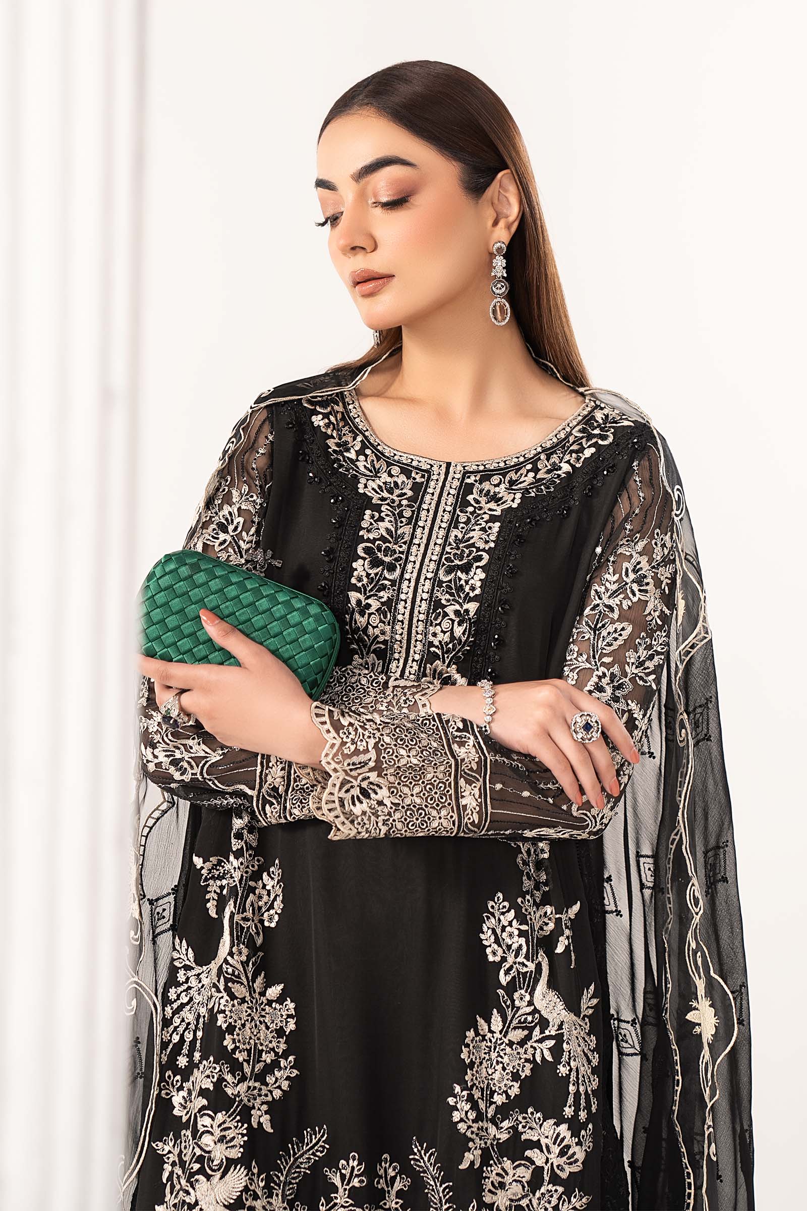 Maria B | Eid Collection 26 | 3 Piece Embroidered Chiffon Suit - House Of Hania