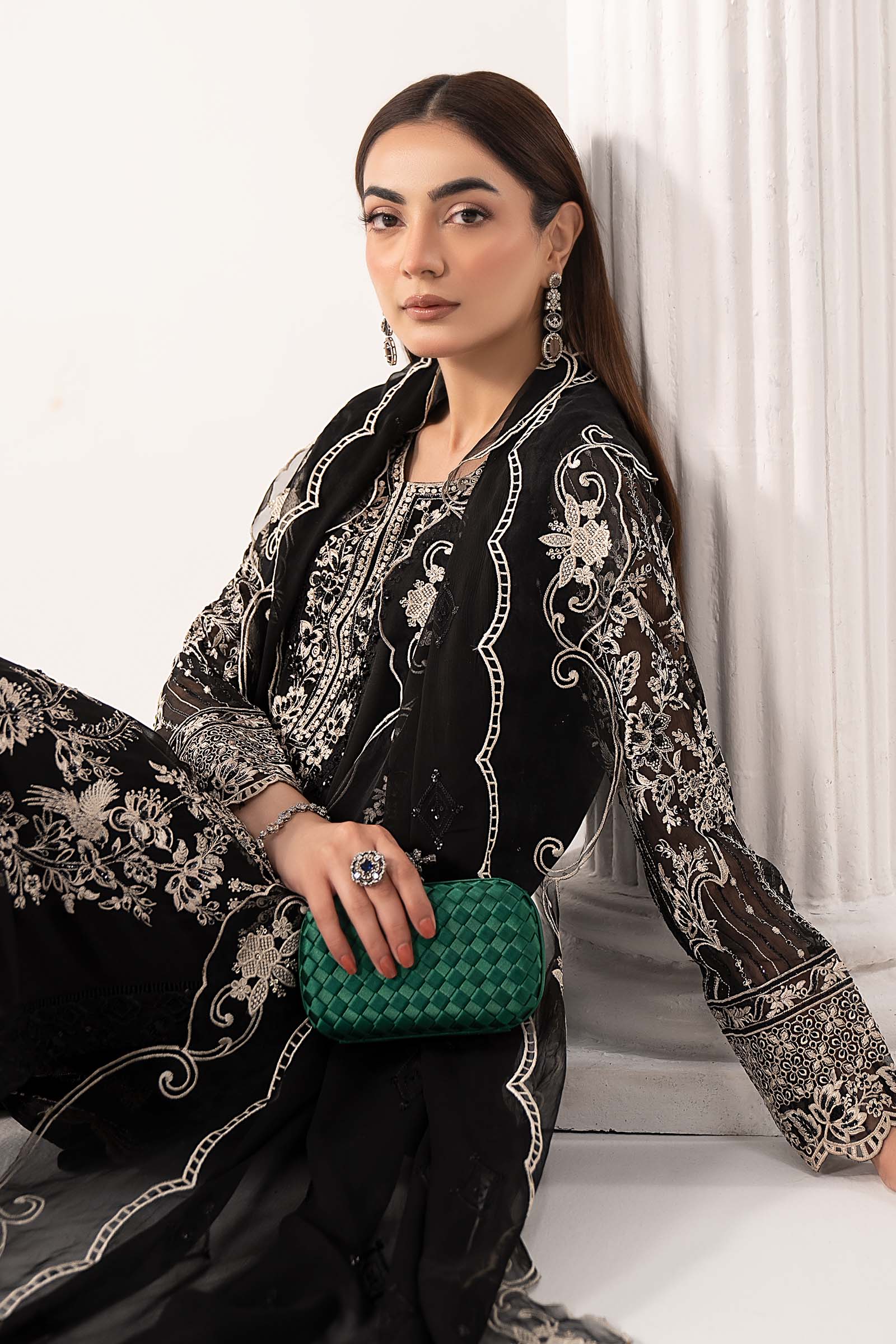 Maria B | Eid Collection 26 | 3 Piece Embroidered Chiffon Suit - House Of Hania