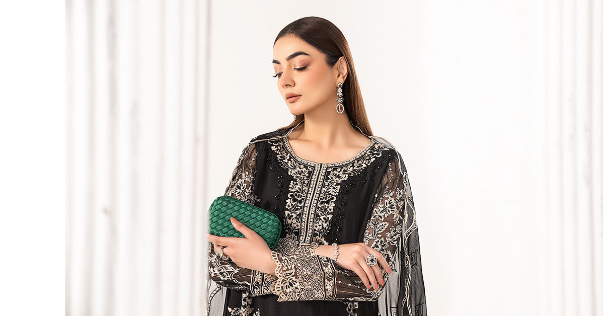 Maria B | Eid Collection 26 | 3 Piece Embroidered Chiffon Suit - House Of Hania