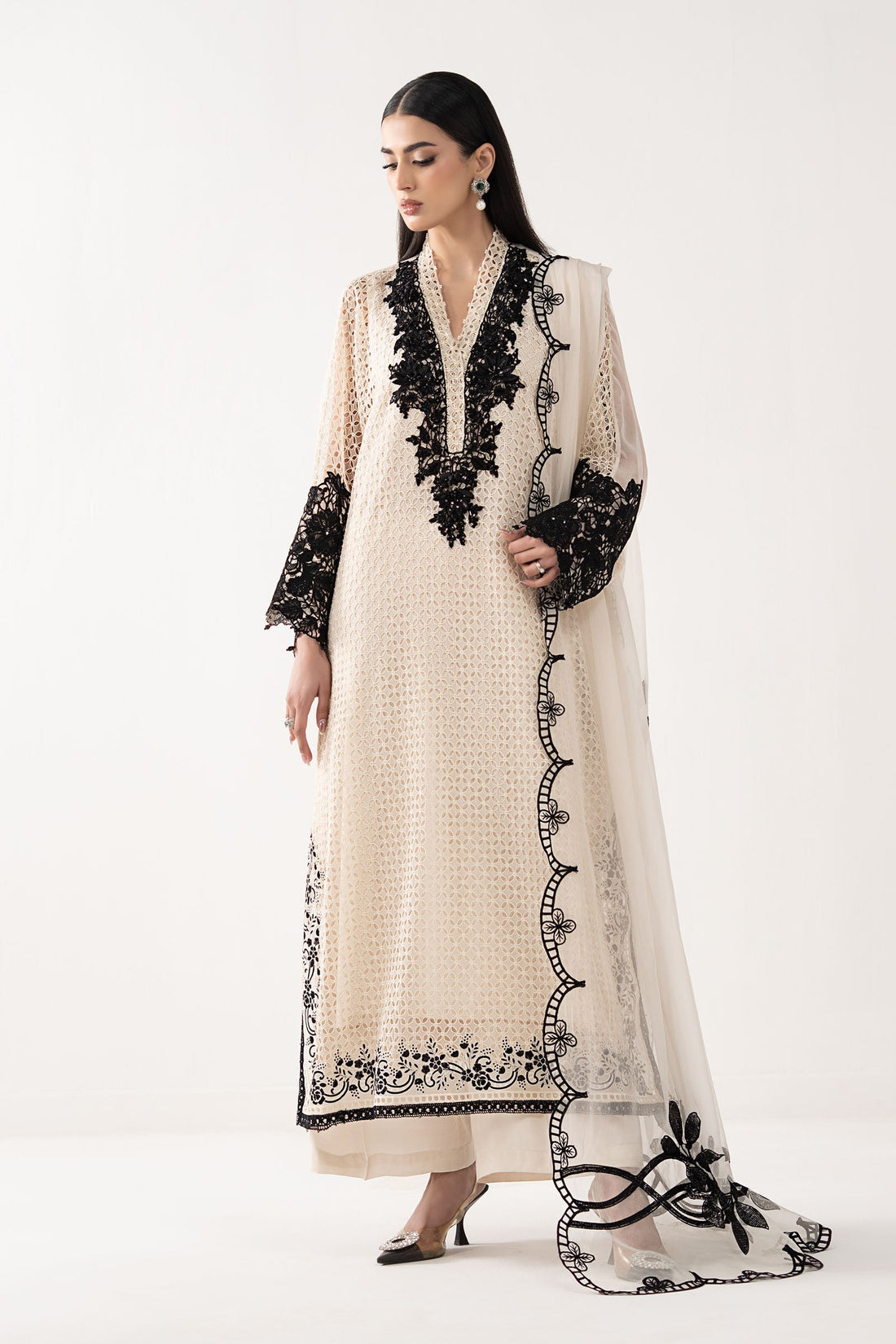Maria B | Eid Collection 26 | 3 Piece Embroidered Chiffon Suit - House Of Hania