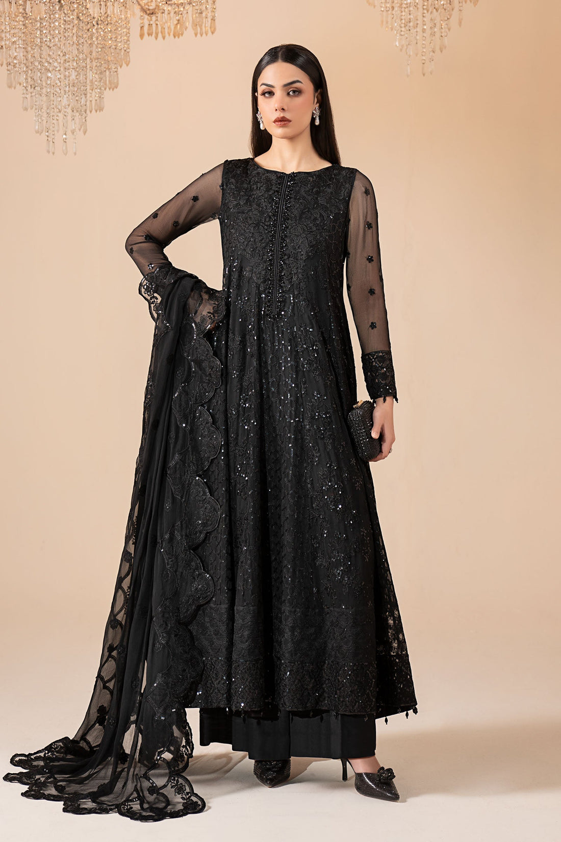 Maria B | Eid Collection 26 | 3 Piece Embroidered Chiffon Suit - House Of Hania
