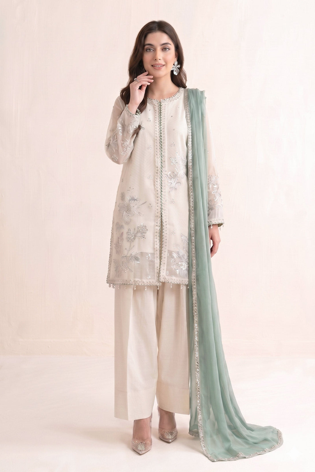 Maria B | Eid Collection 26 | 3 Piece Embroidered Cotton Net Suit - House Of Hania