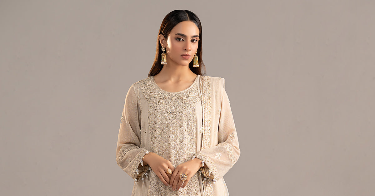 Maria B | Eid Collection 26 | 3 Piece Embroidered Cotton Net Suit - House Of Hania