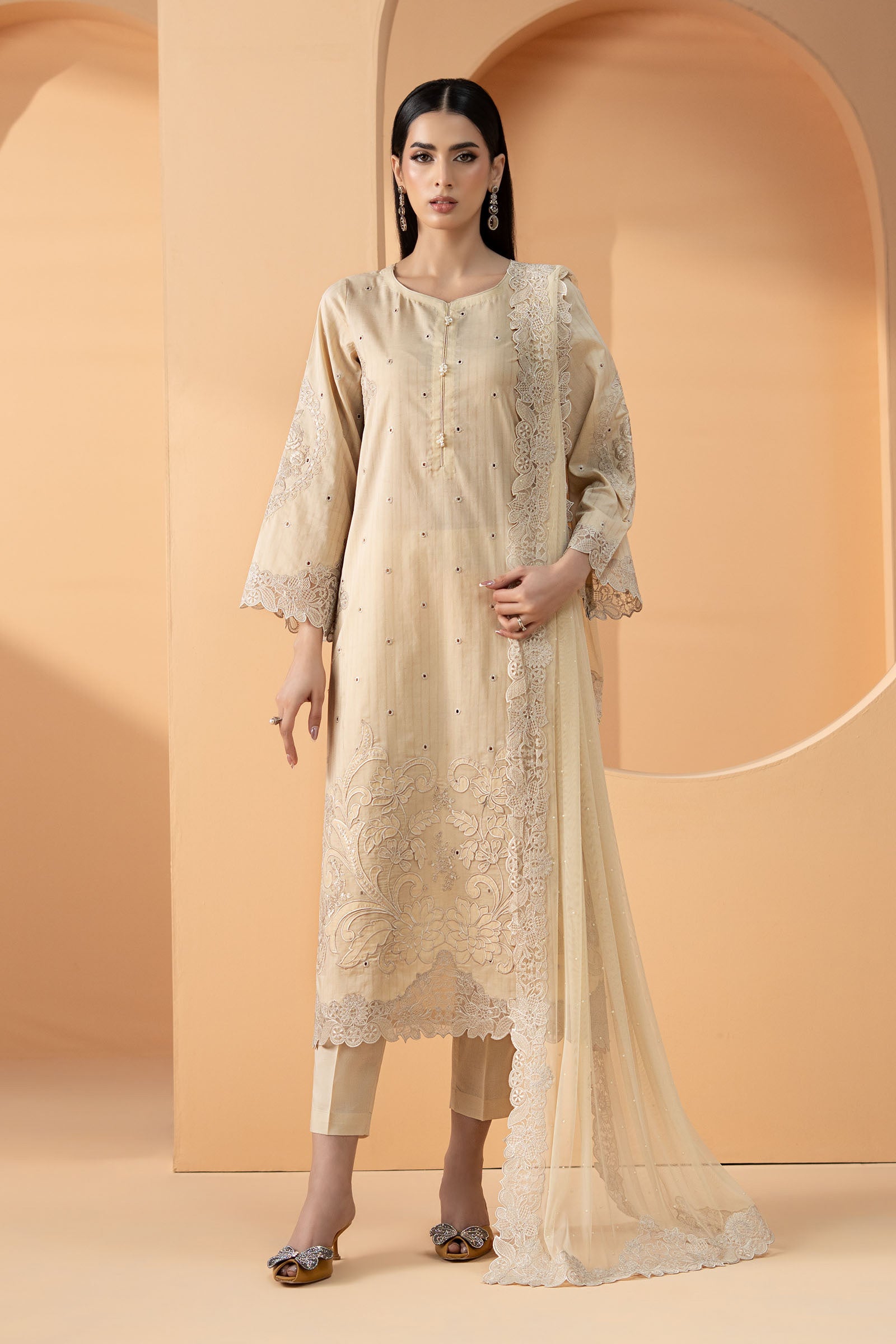 Maria B | Eid Collection 26 | 3 Piece Embroidered Dobby Lawn Suit - House Of Hania