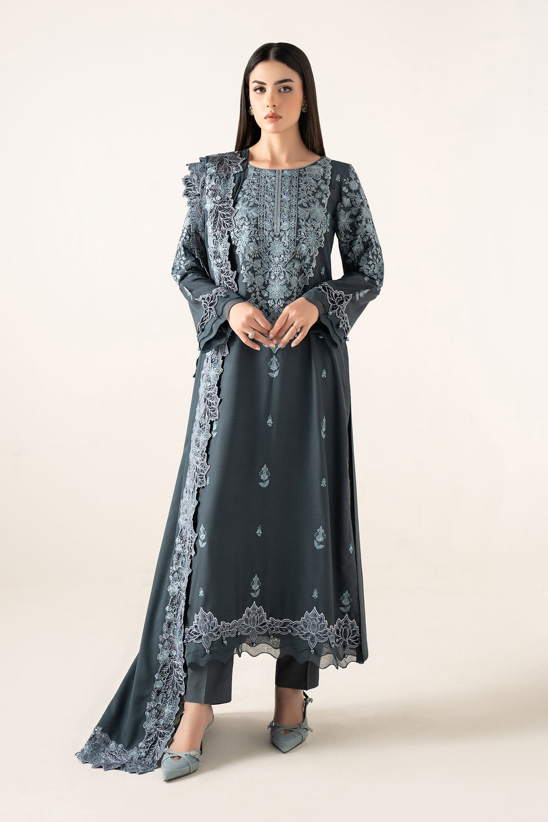 Maria B | Eid Collection 26 | 3 Piece Embroidered Karandi Suit - House Of Hania