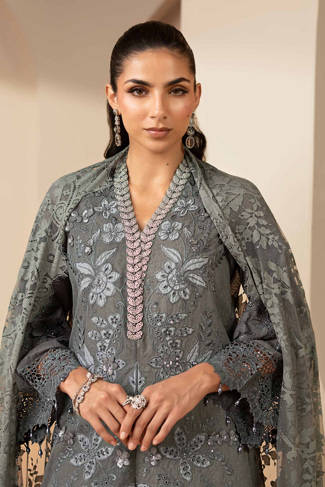 Maria B | Eid Collection 26 | 3 Piece Embroidered Lawn Karandi Suit - House Of Hania