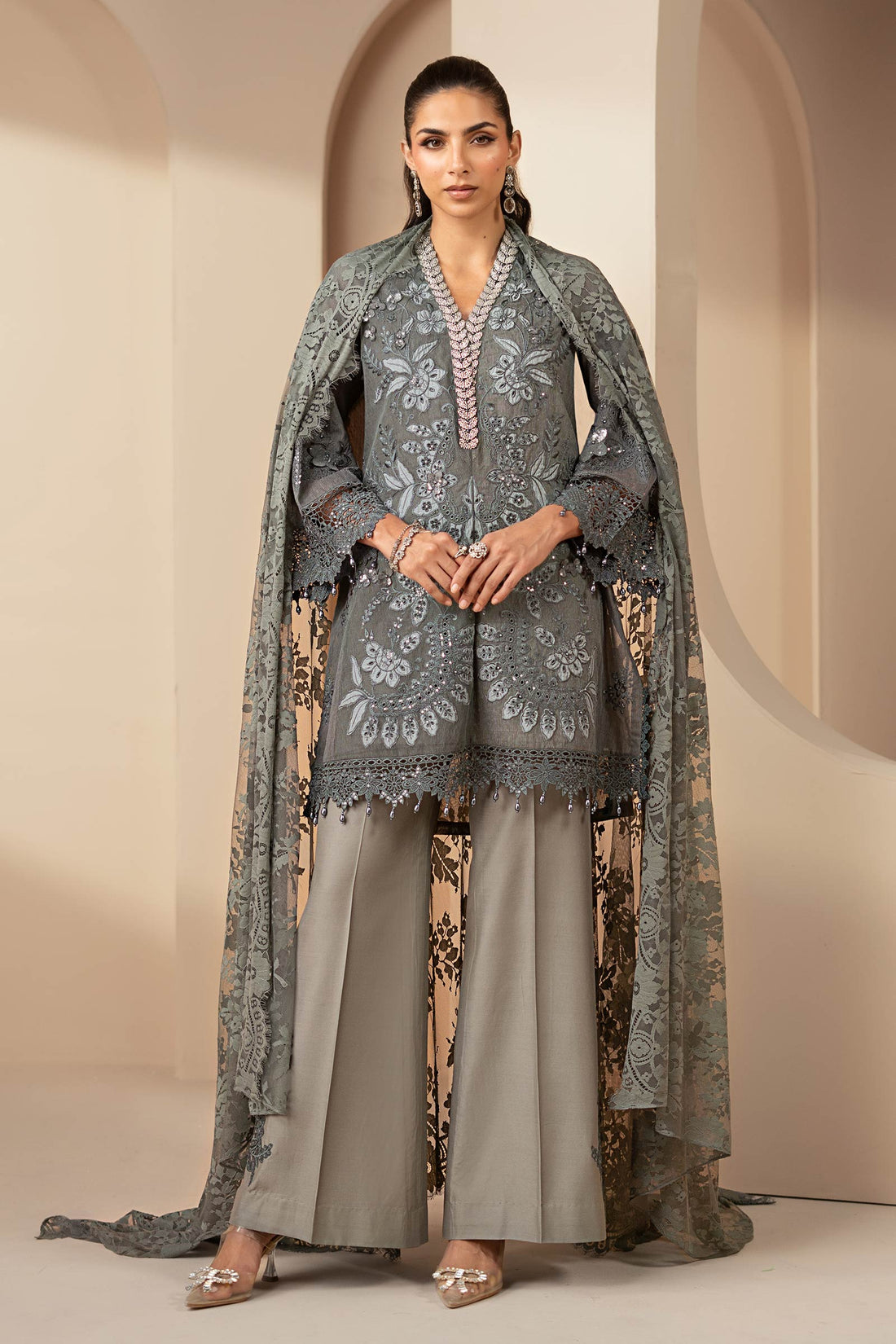 Maria B | Eid Collection 26 | 3 Piece Embroidered Lawn Karandi Suit - House Of Hania