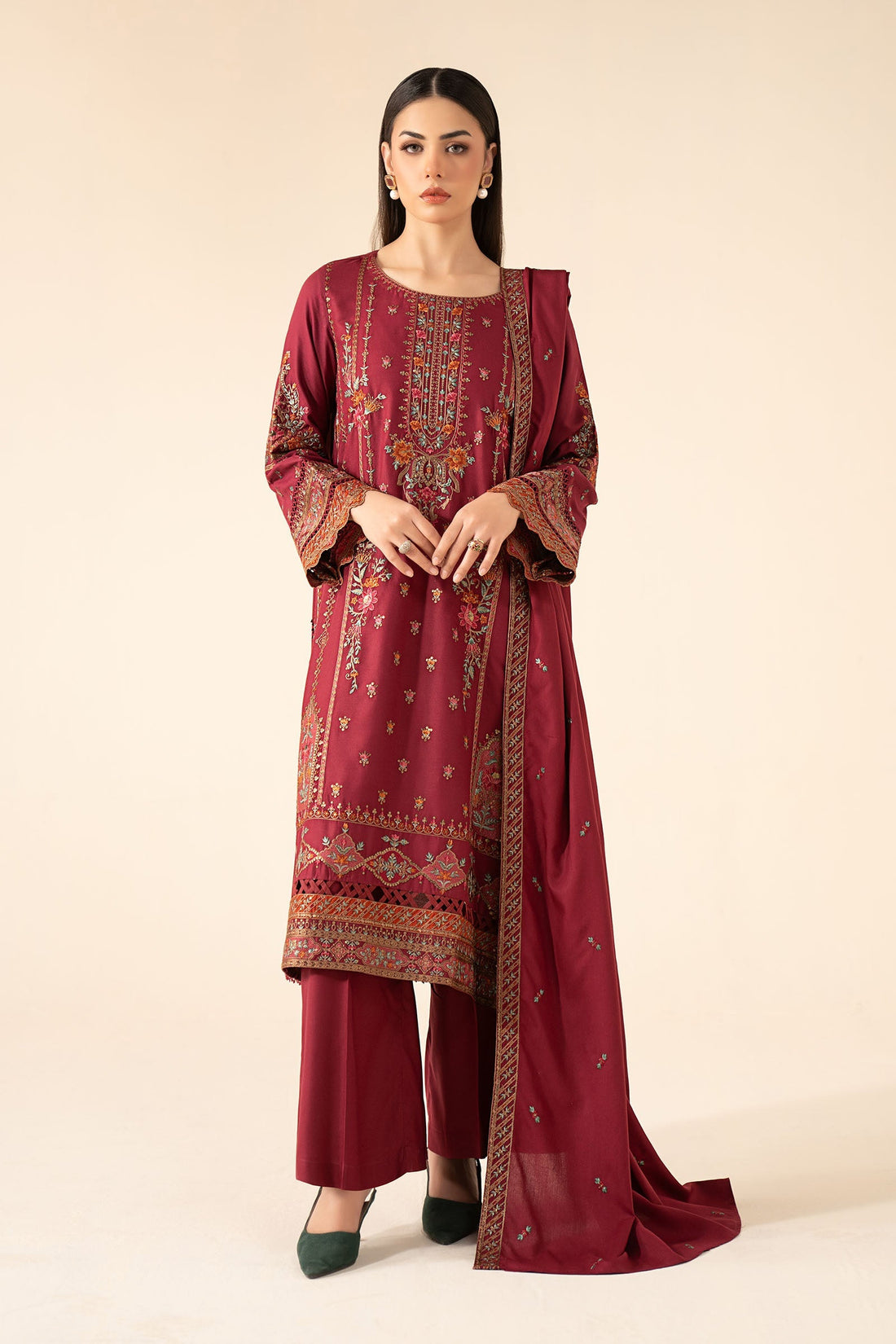 Maria B | Eid Collection 26 | 3 Piece Embroidered Linen Suit - House Of Hania