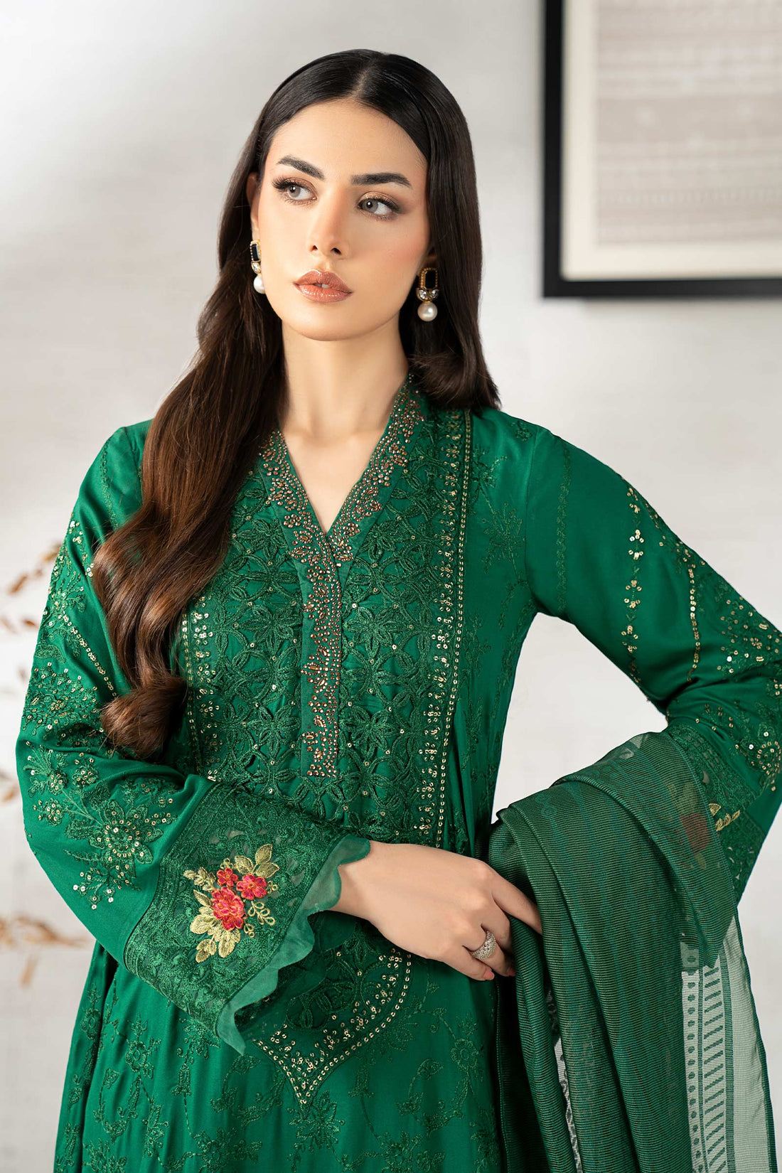 Maria B | Eid Collection 26 | 3 Piece Embroidered Linen Suit - House Of Hania