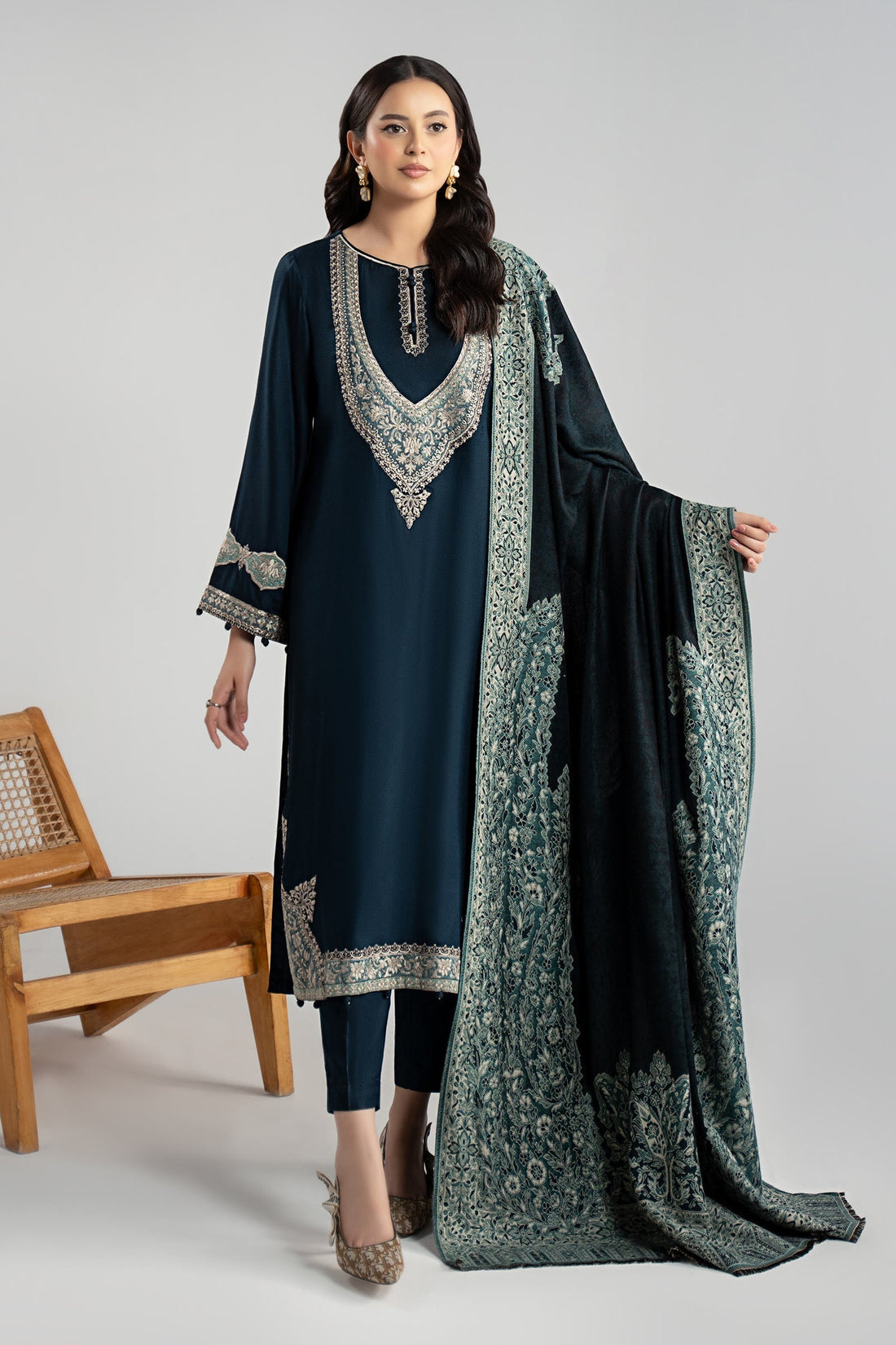 Maria B | Eid Collection 26 | 3 Piece Embroidered Marina Twill  Suit - House Of Hania
