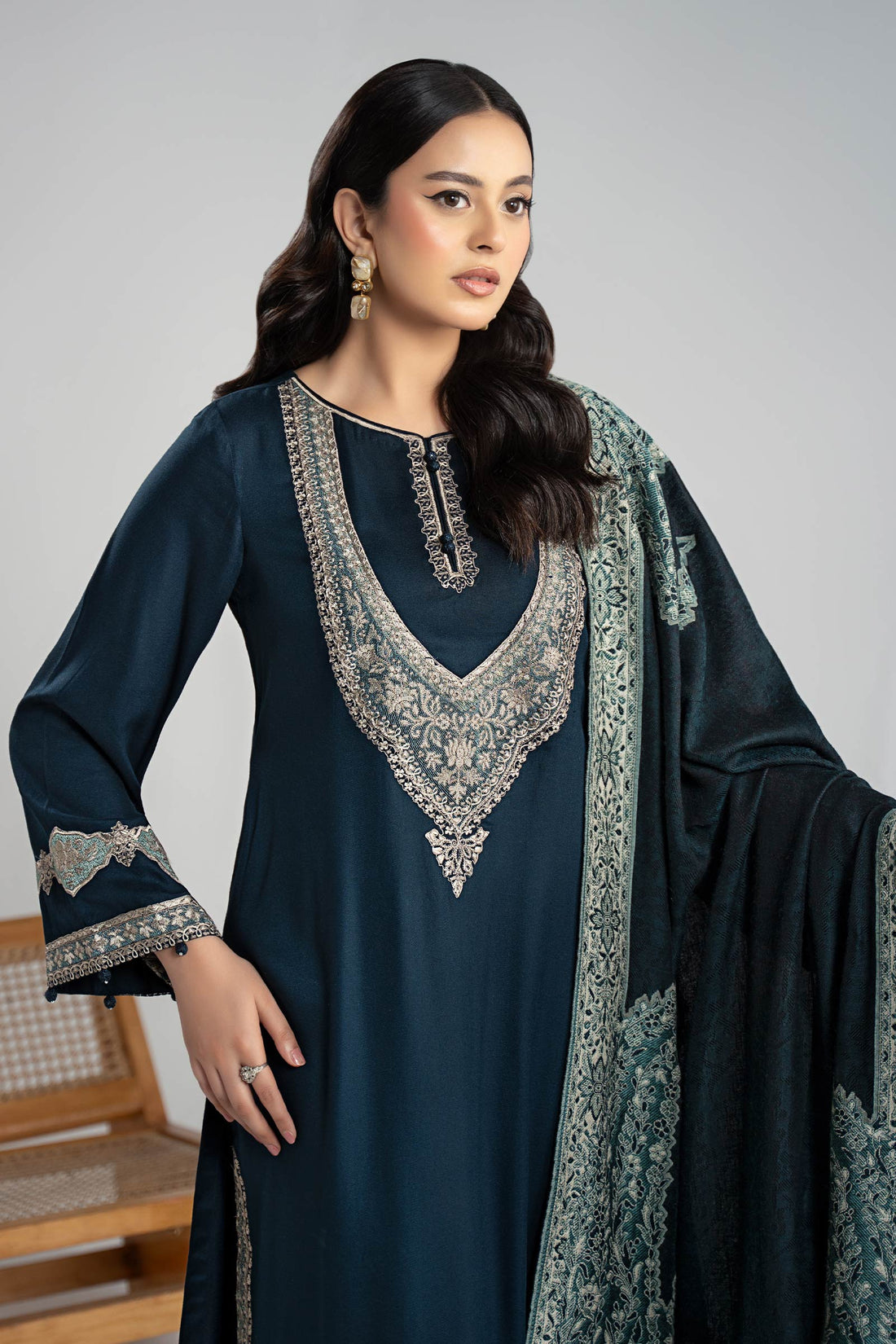 Maria B | Eid Collection 26 | 3 Piece Embroidered Marina Twill  Suit - House Of Hania