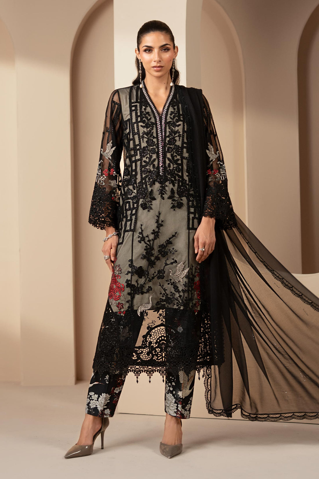 Maria B | Eid Collection 26 | 3 Piece Embroidered Net Suit - House Of Hania