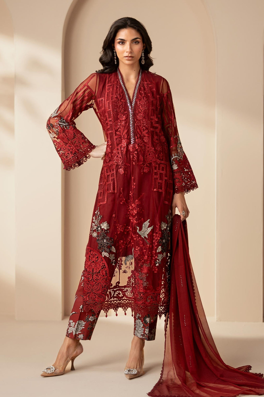 Maria B | Eid Collection 26 | 3 Piece Embroidered Net Suit - House Of Hania