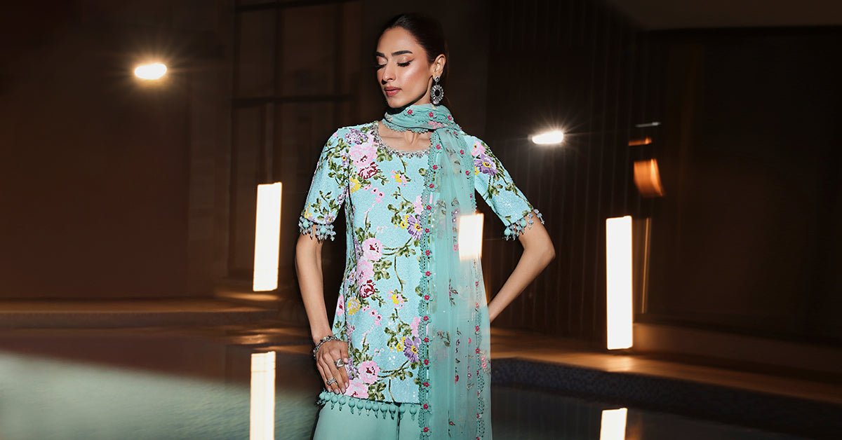Maria B | Eid Collection 26 | 3 Piece Embroidered Net Suit - House Of Hania