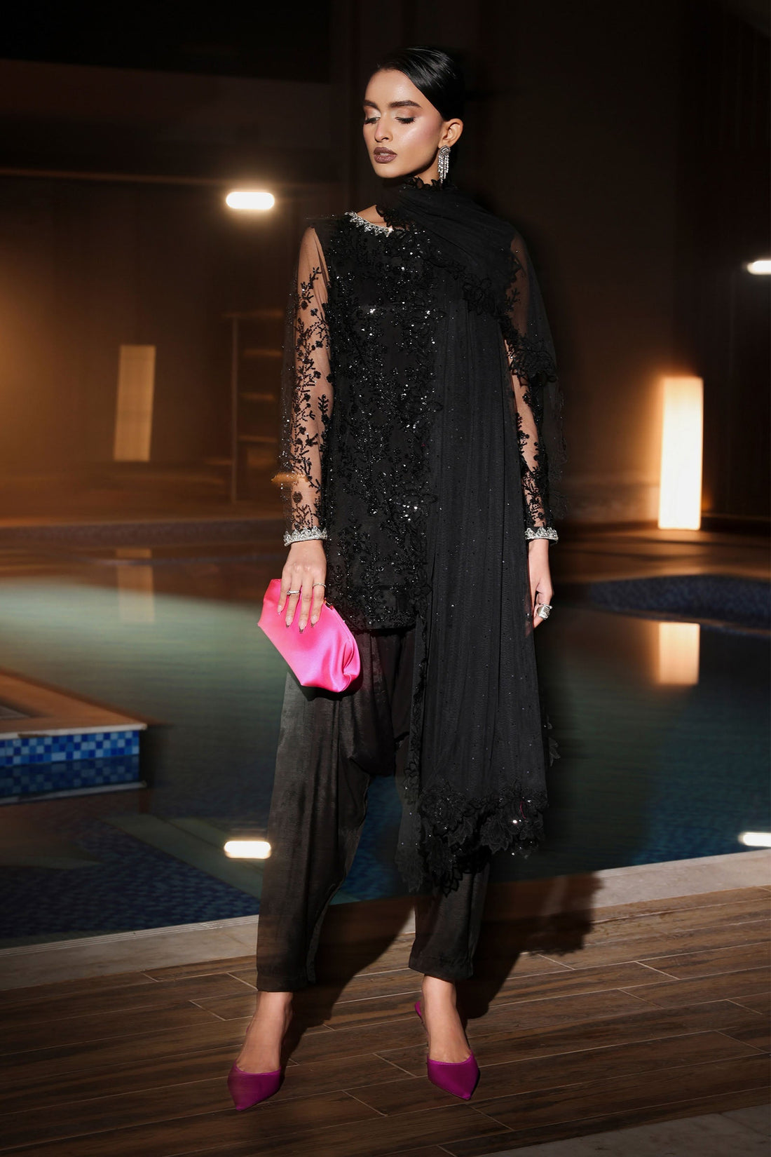 Maria B | Eid Collection 26 | 3 Piece Embroidered Net Suit - House Of Hania