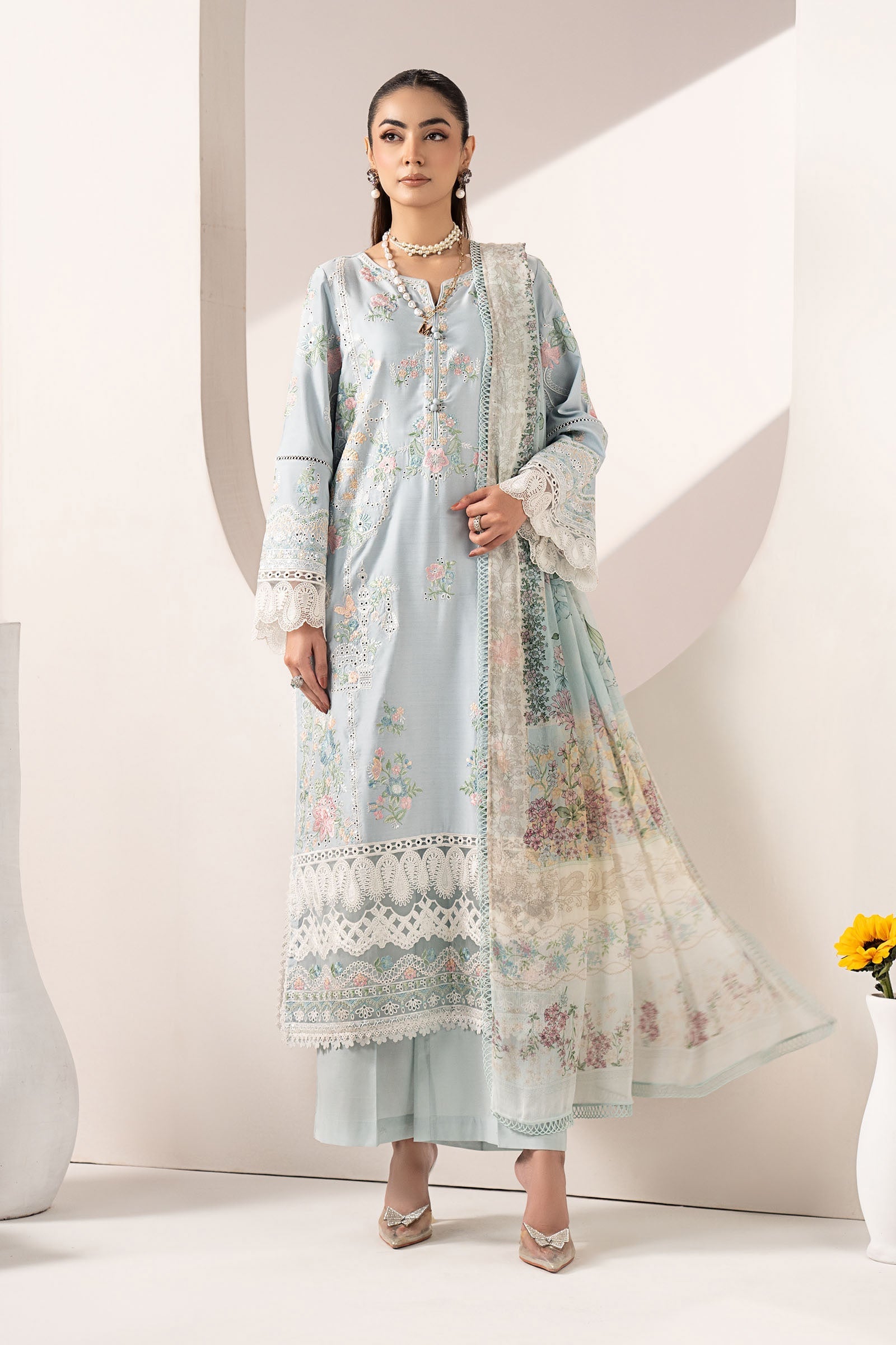 Maria B | Eid Collection 26 | 3 Piece Embroidered Paper Silk Suit - House Of Hania
