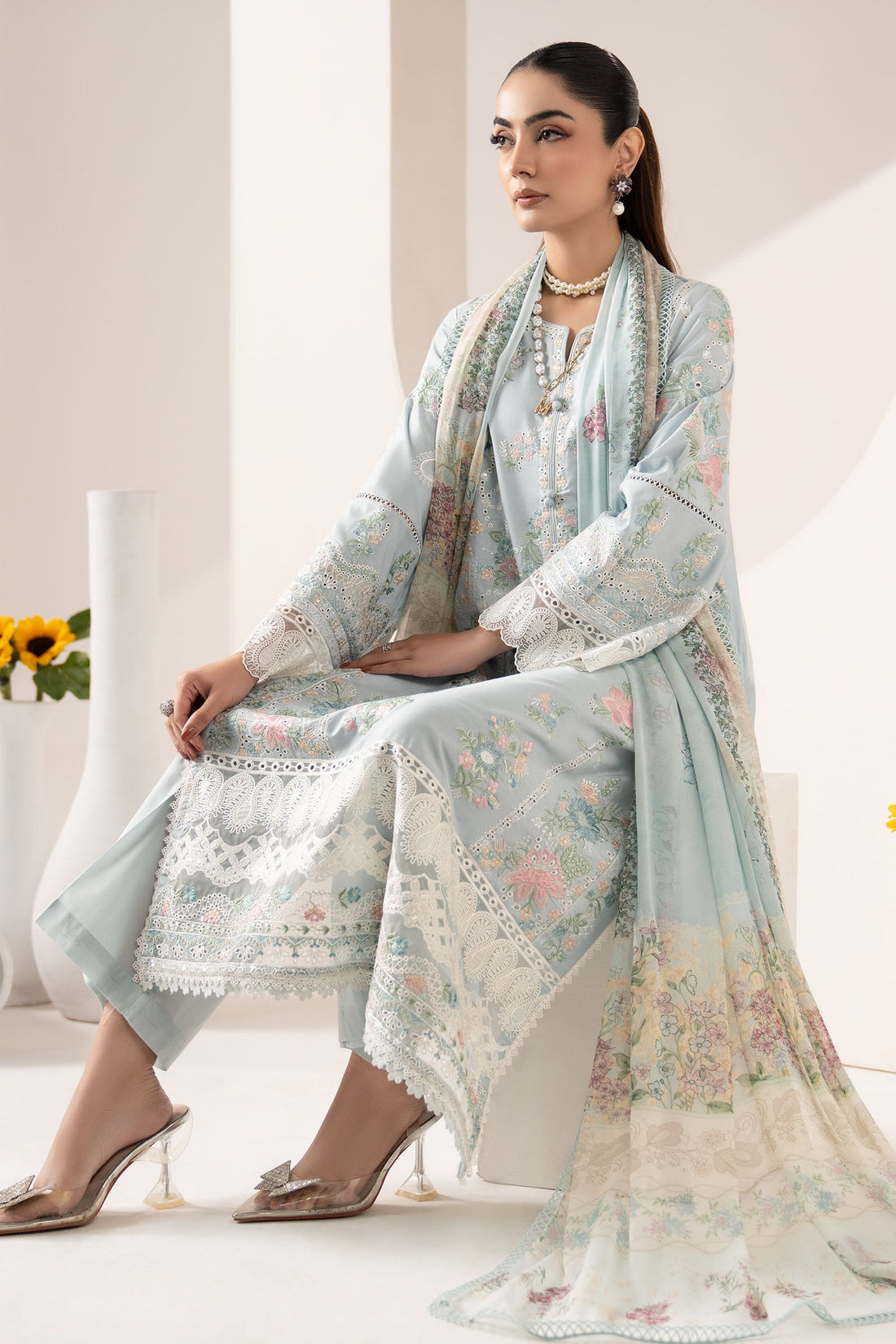 Maria B | Eid Collection 26 | 3 Piece Embroidered Paper Silk Suit - House Of Hania